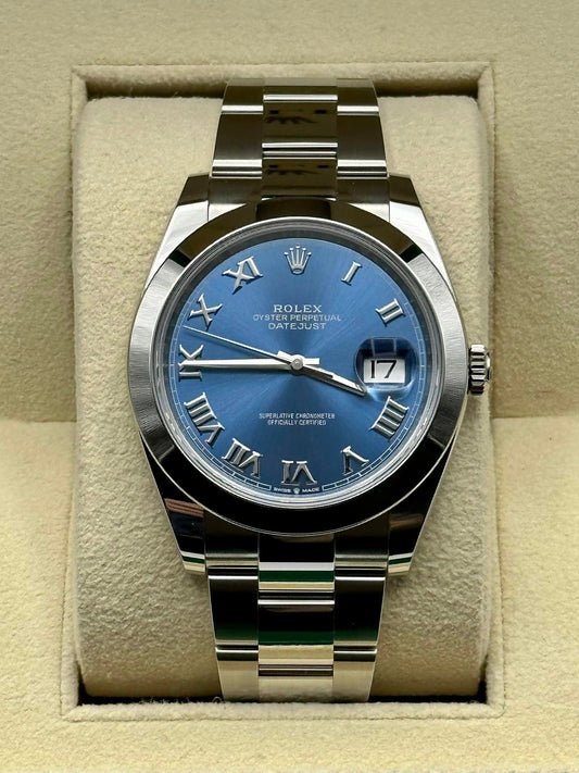 NEW Rolex 2023 Datejust 41mm 126300 Blue Roman Numeral Dial Oyster - MyWatchLLC