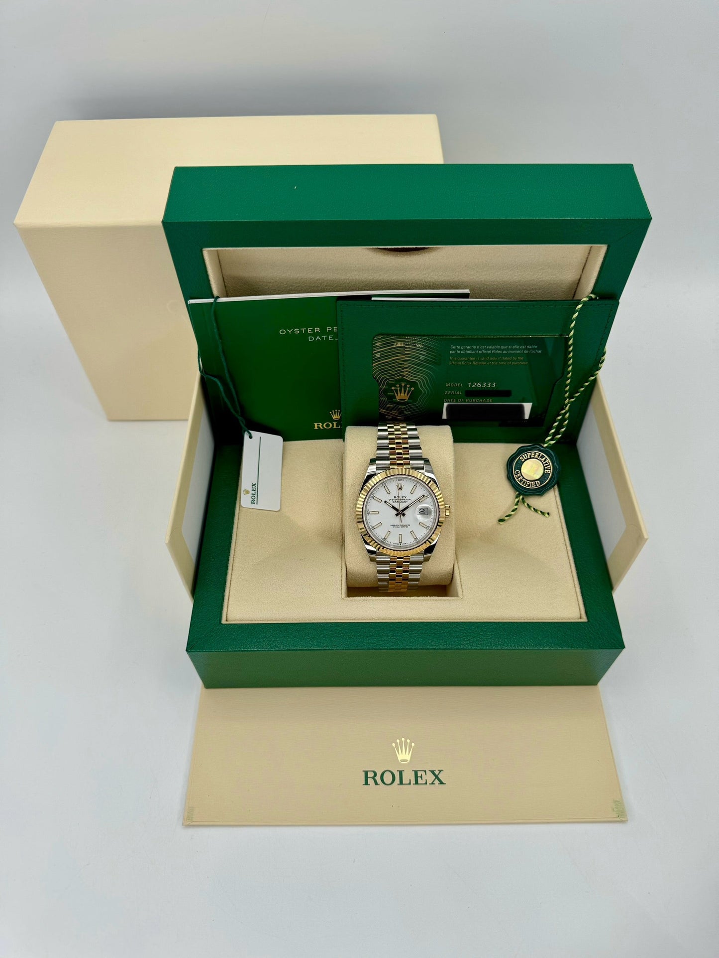 NEW 2023 Rolex Datejust 41mm 126333 Two-Tone Jubilee White Stick Dial - MyWatchLLC