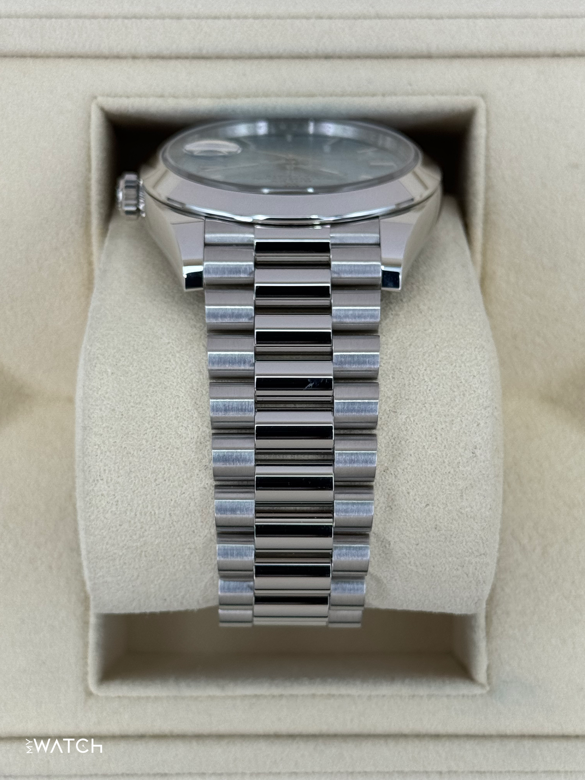 2024 Rolex Day-Date 40mm 228206 Platinum Blue Motif Dial - MyWatchLLC