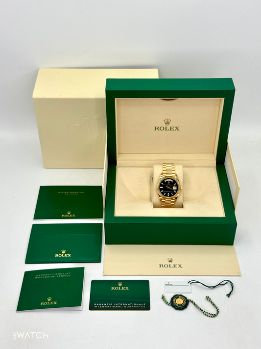 2024 Rolex Day-Date 40mm 228238 Yellow Gold Black Onyx Diamond Dial - MyWatchLLC