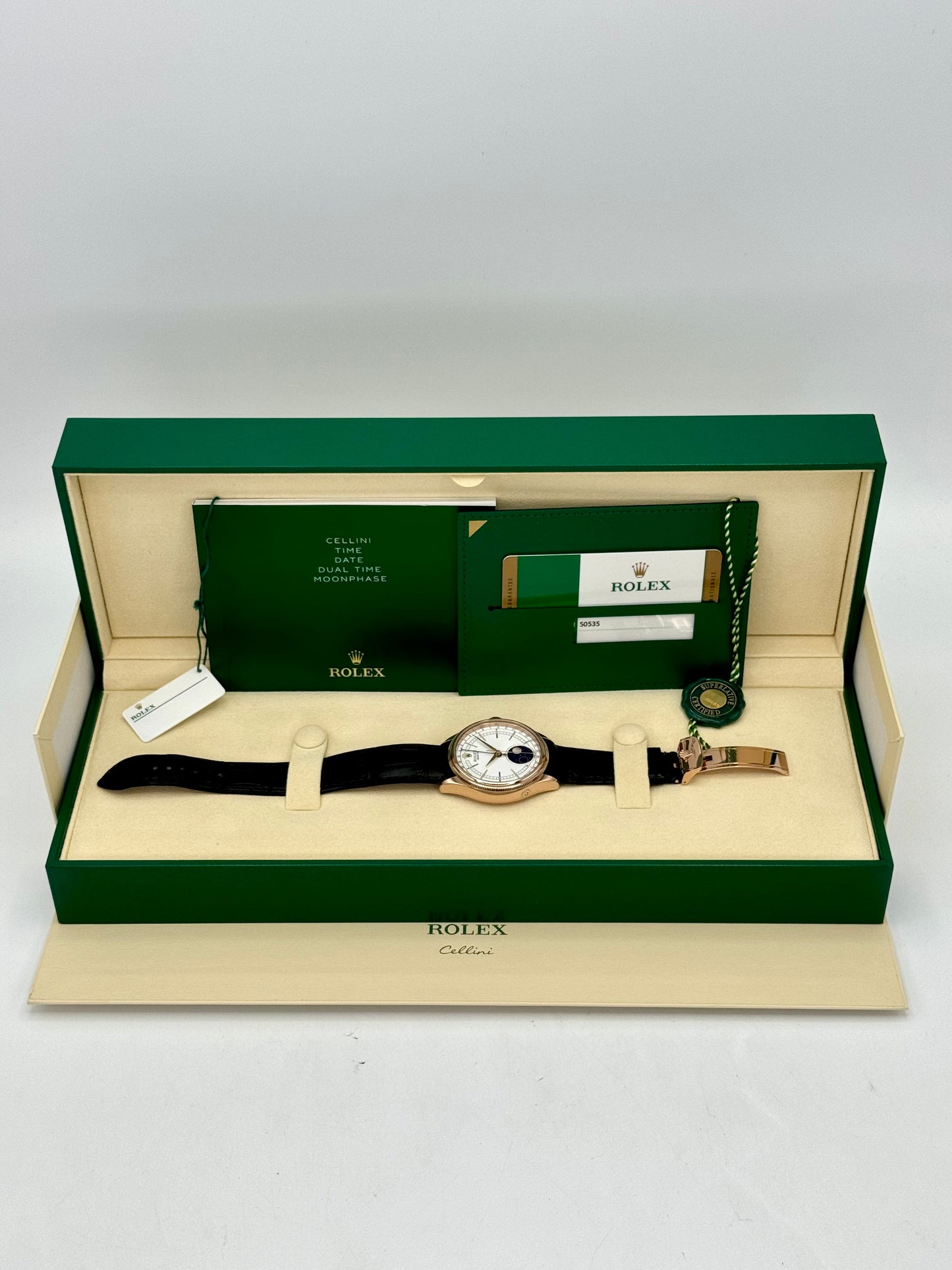 2018 Rolex Cellini Moonphase 39mm 50535 Rose Gold White Dial - MyWatchLLC