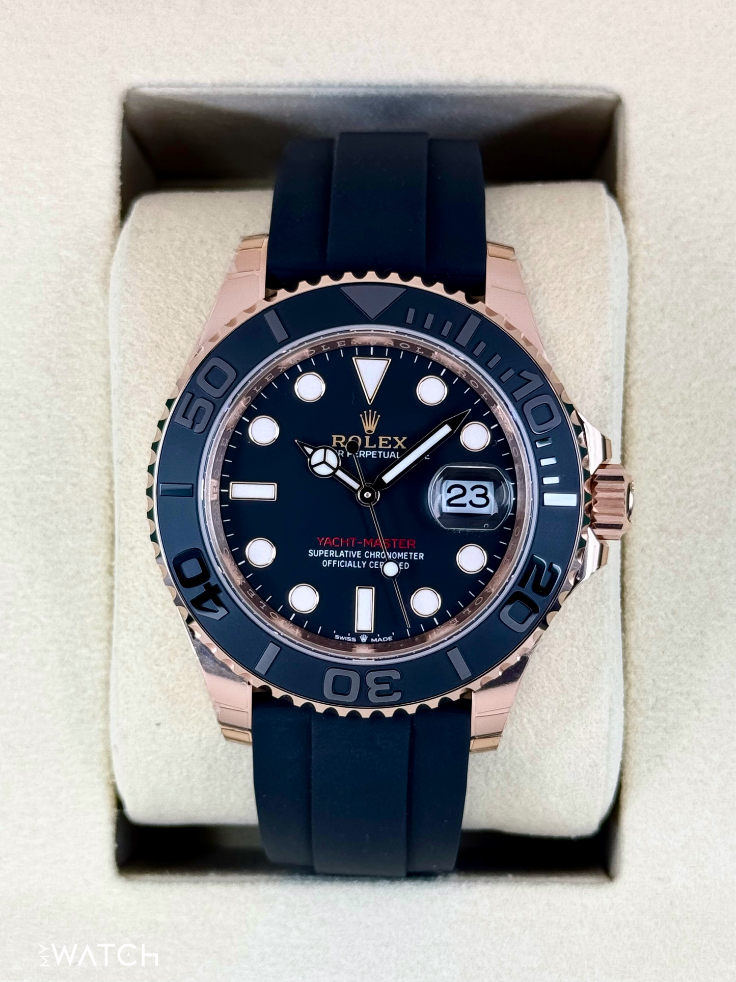 New 2025 Rolex Yacht-Master 40mm 126655 Rose Gold Oysterflex Black Dial - MyWatchLLC
