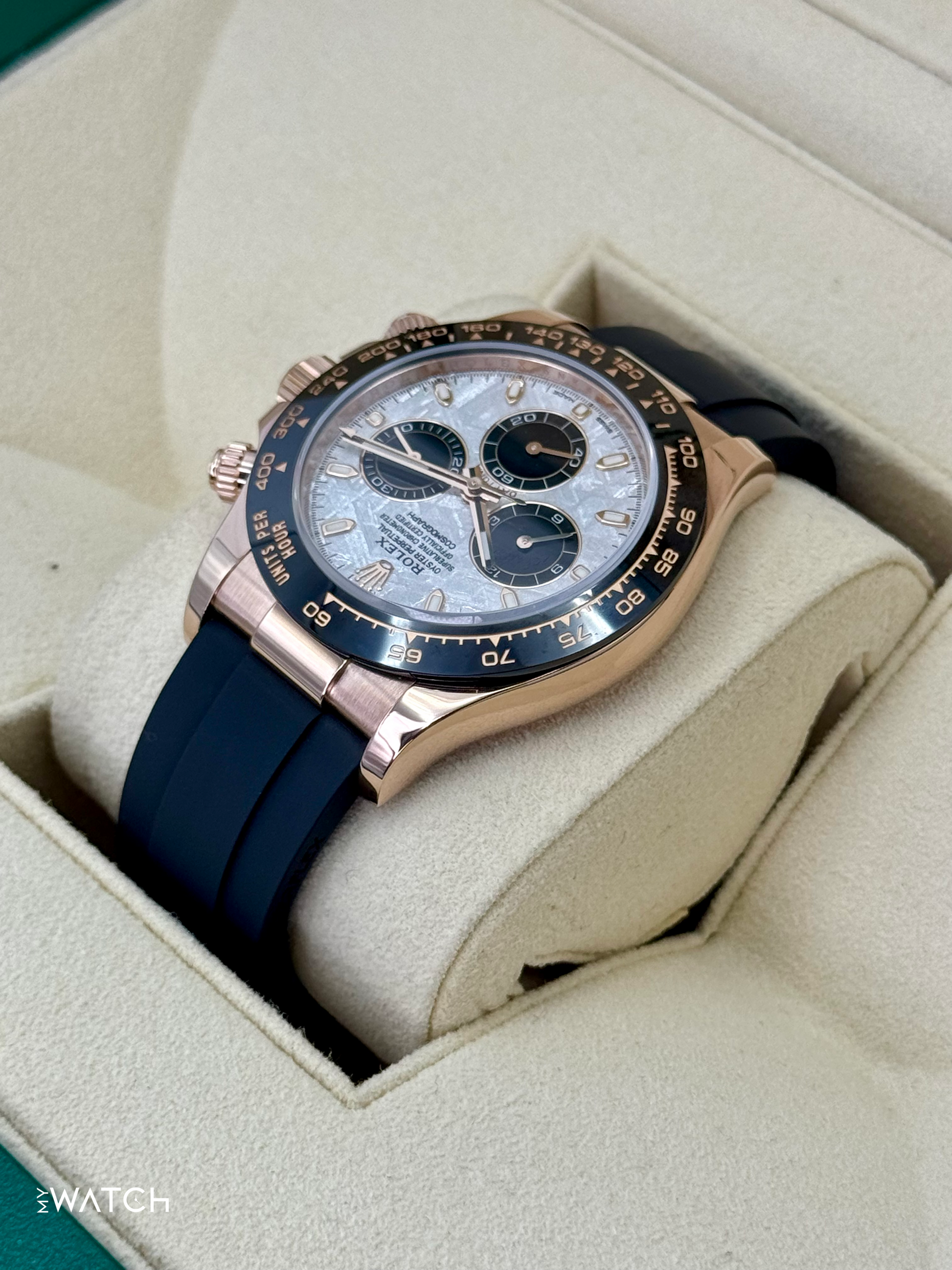 2022 Rolex Daytona 40mm 116515LN Rose Gold Oysterflex Meteorite Dial - MyWatchLLC