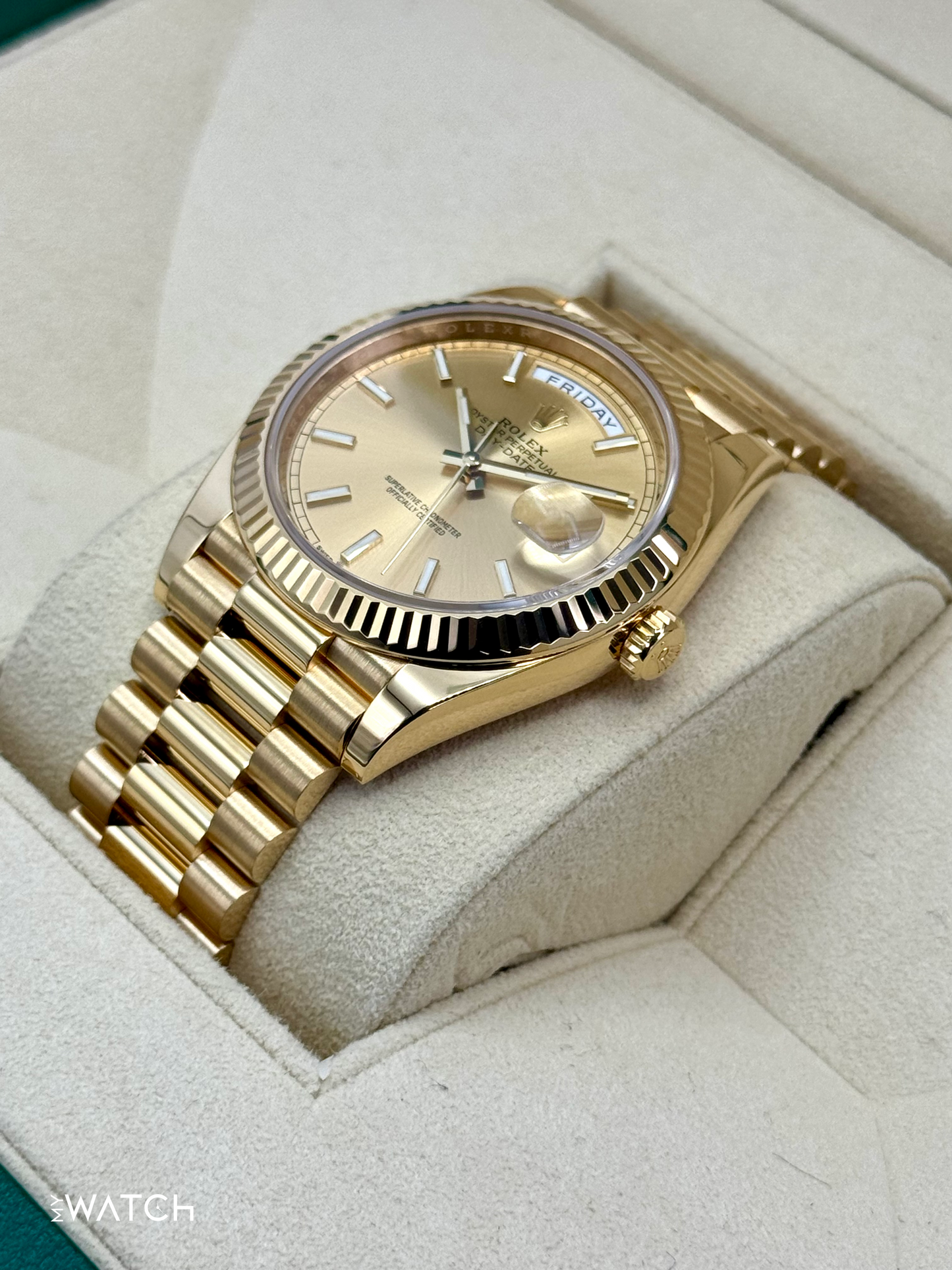 2020 Rolex Day-Date 40mm 228238 Champagne Stick Dial - MyWatchLLC