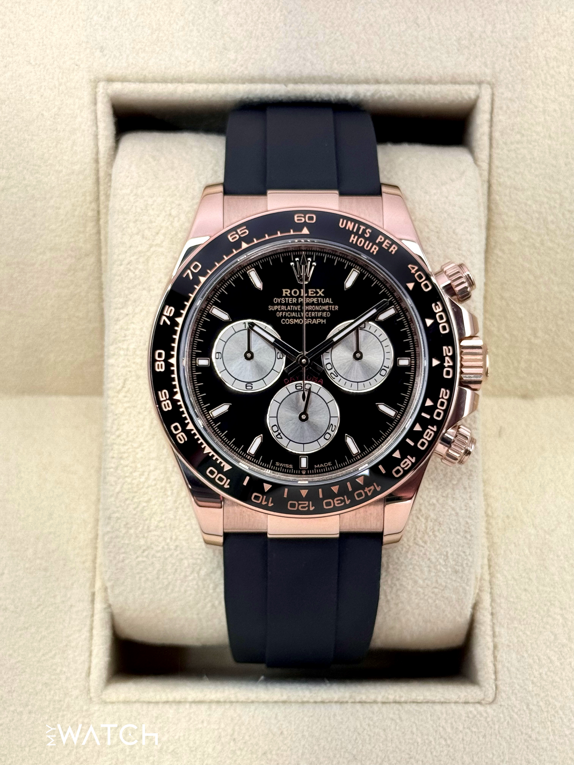 2024 Rolex Daytona 40mm 126515LN Rose Gold Oysterflex Black Dial - MyWatchLLC