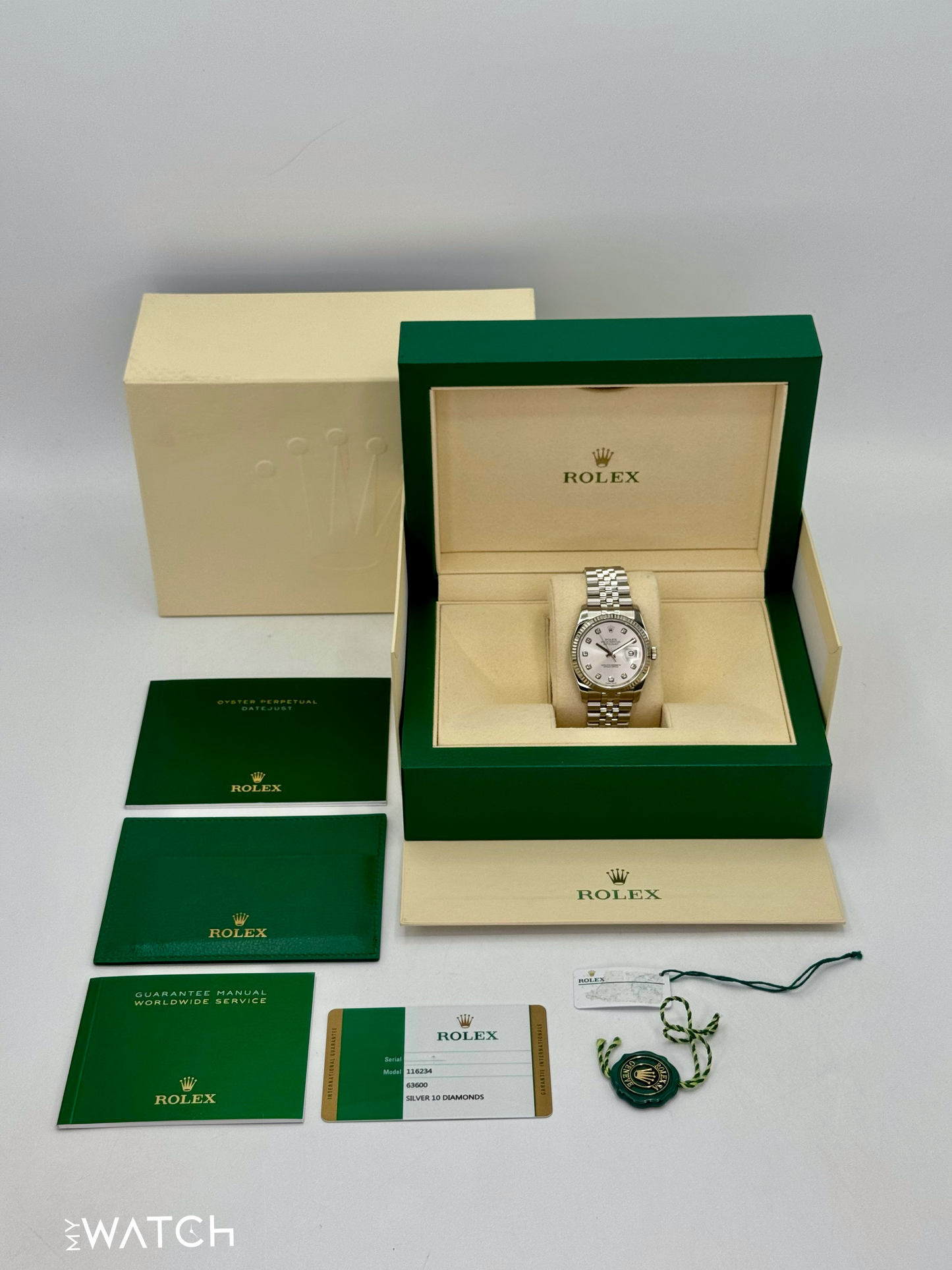 2017 Rolex Datejust 36mm 116234 Stainless Steel Jubilee Silver Diamond Dial - MyWatchLLC