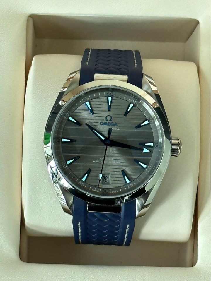 2022 Omega Seamaster Aqua Terra 41mm Grey Dial Blue Rubber Strap with SST Deployment Clasp - MyWatchLLC
