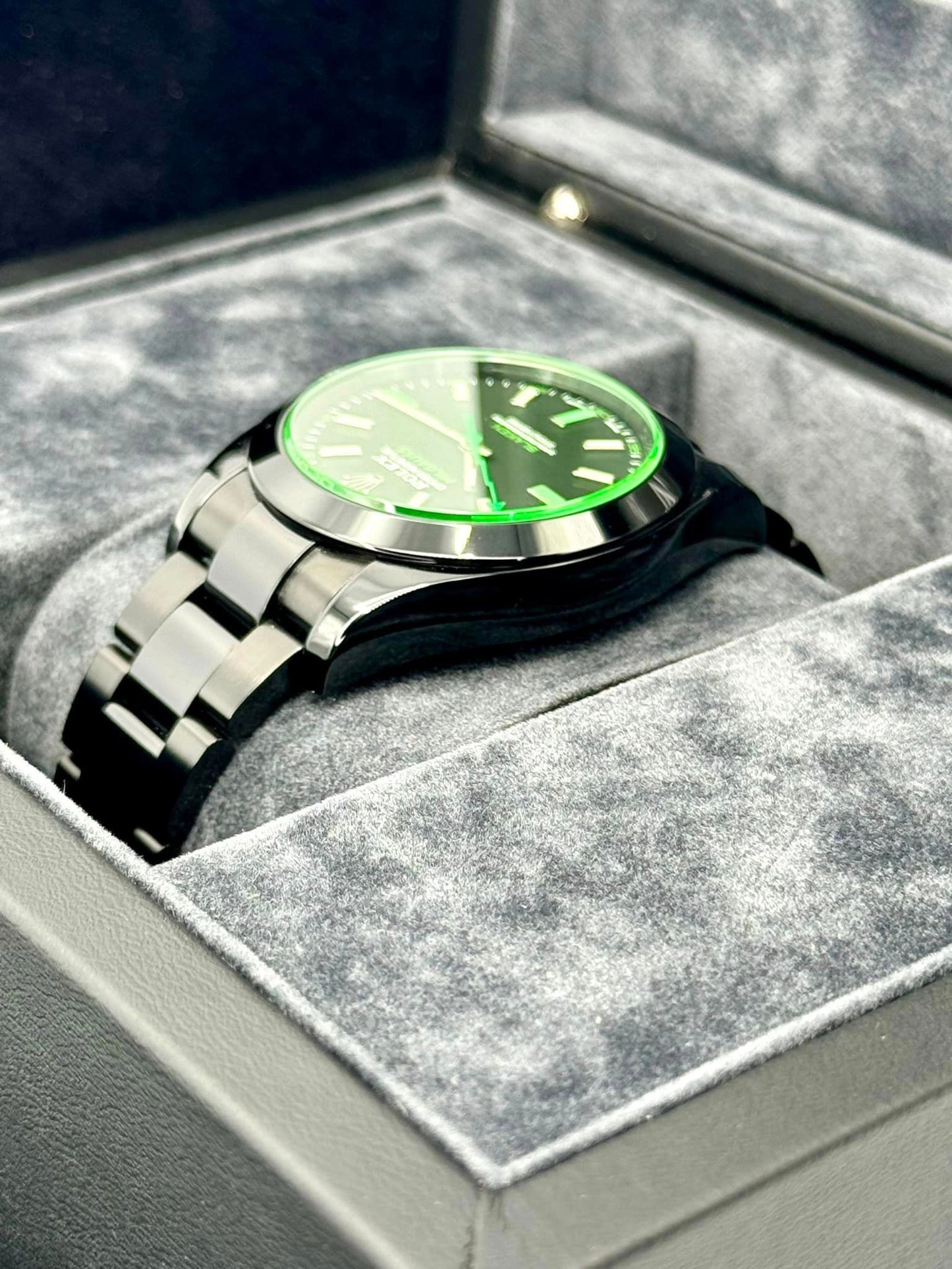 NEW 2023 Rolex Milgauss "Blaken" 40mm 116400GV DLC Black Green Viper - MyWatchLLC