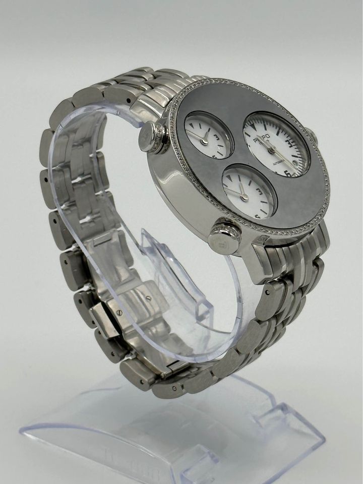 Pippo Perez Lifetime 43mm 012-0351 Stainless Steel Pave Diamond Bezel - MyWatchLLC