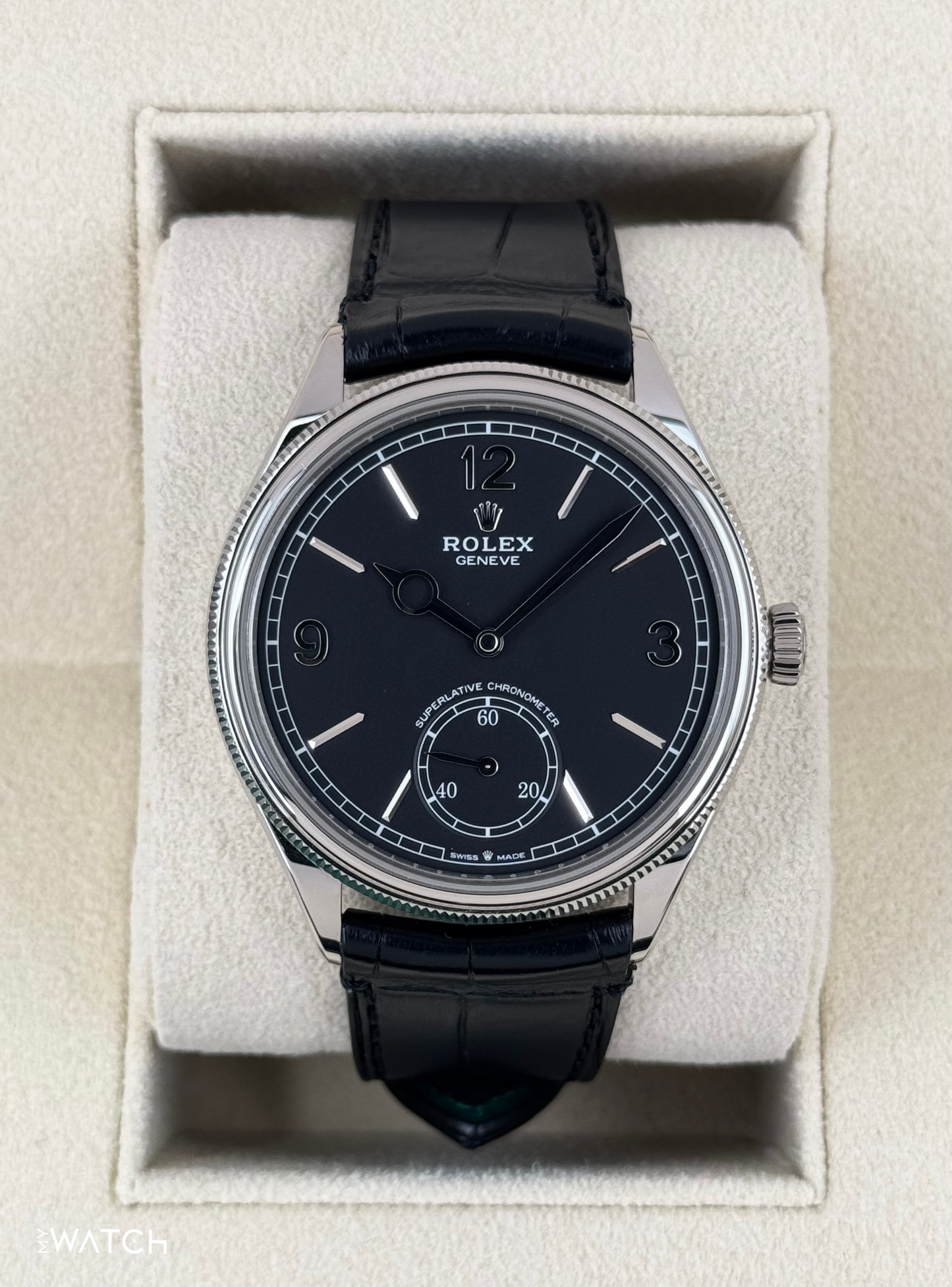 NEW 2025 Rolex 1908 39mm 52509 18kt White Gold Black Dial - MyWatchLLC