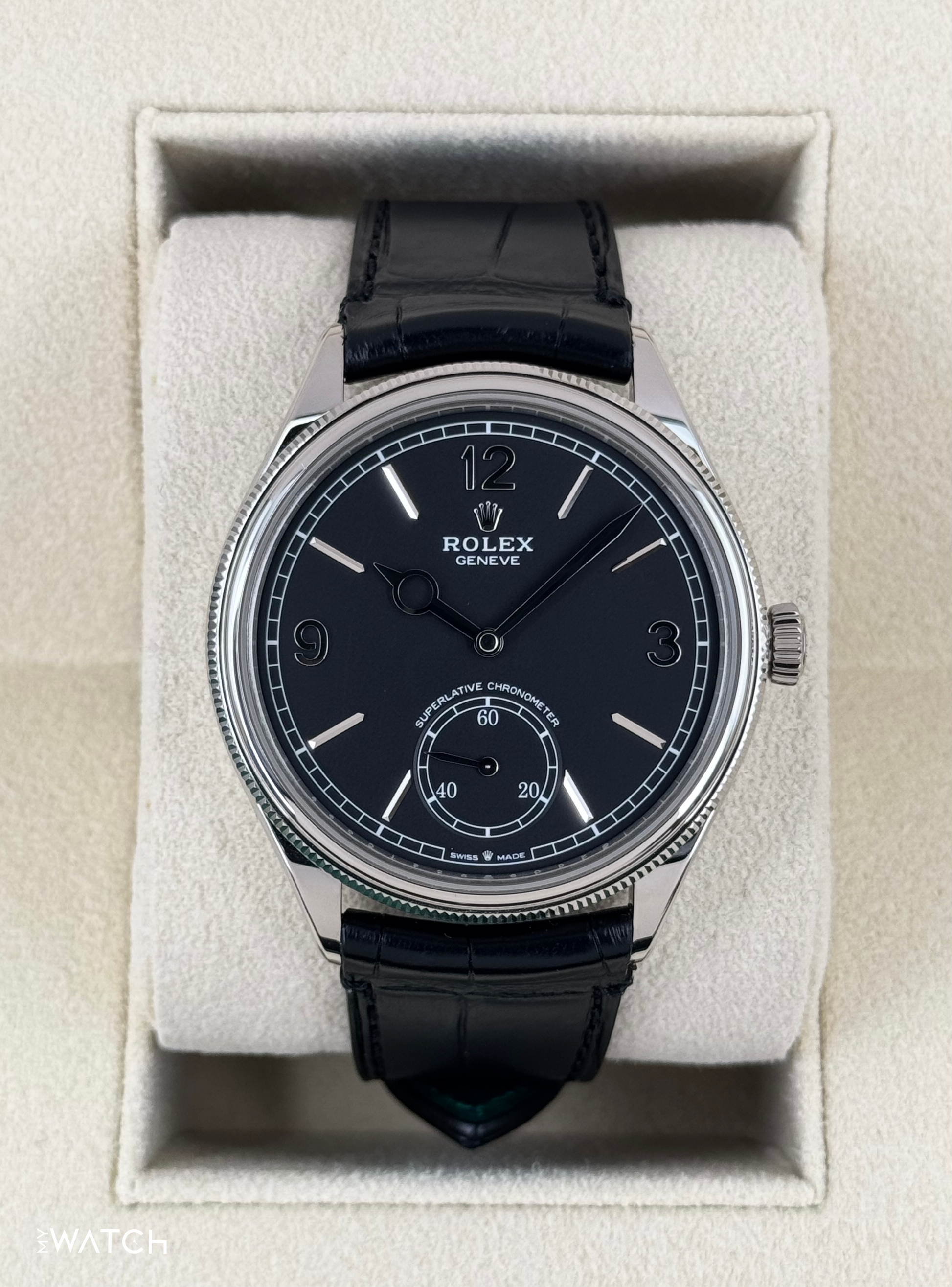 NEW 2025 Rolex 1908 39mm 52509 18kt White Gold Black Dial - MyWatchLLC