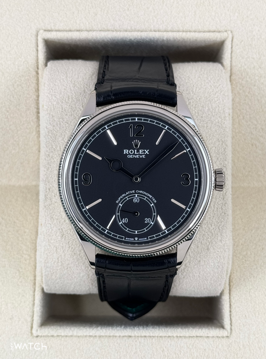 NEW 2025 Rolex 1908 39mm 52509 18kt White Gold Black Dial - MyWatchLLC