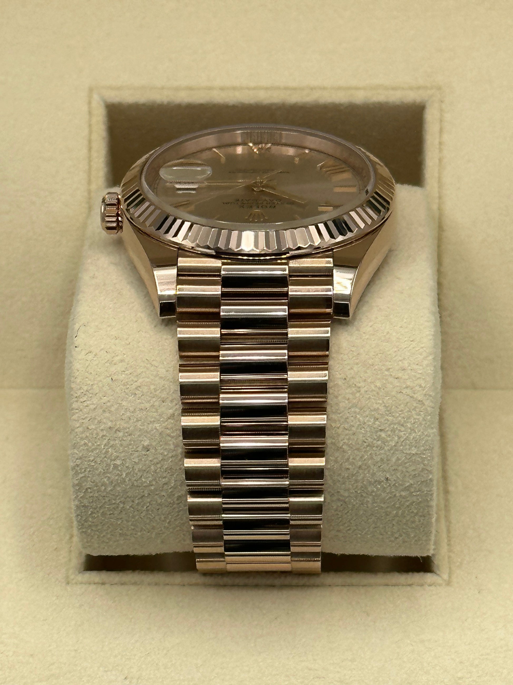 2021 Rolex Day-Date 40mm 228235 Rose Gold Sundust Roman Numeral Dial - MyWatchLLC