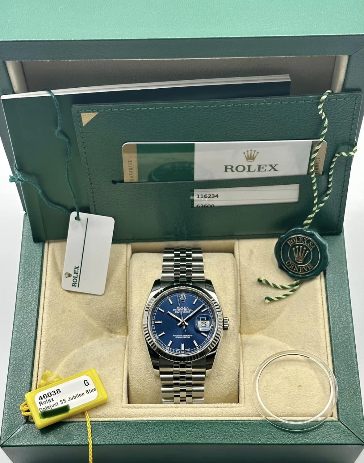 2018 Rolex Datejust 36mm 116234 Jubilee Blue Stick Roulette Date Dial - MyWatchLLC