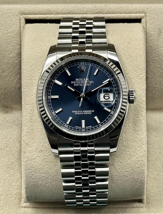 2018 Rolex Datejust 36mm 116234 Jubilee Blue Stick Roulette Date Dial - MyWatchLLC