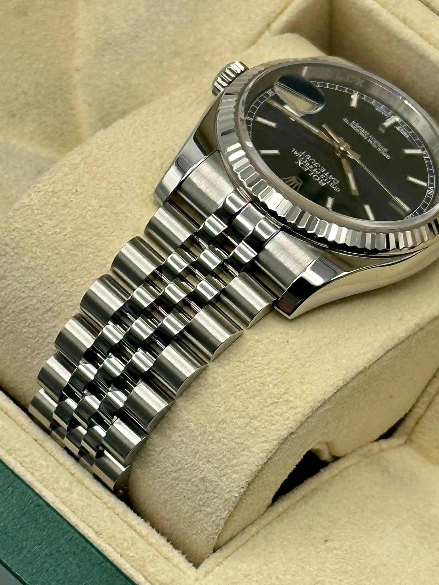 2018 Rolex Datejust 36mm 116234 Jubilee Blue Stick Roulette Date Dial - MyWatchLLC