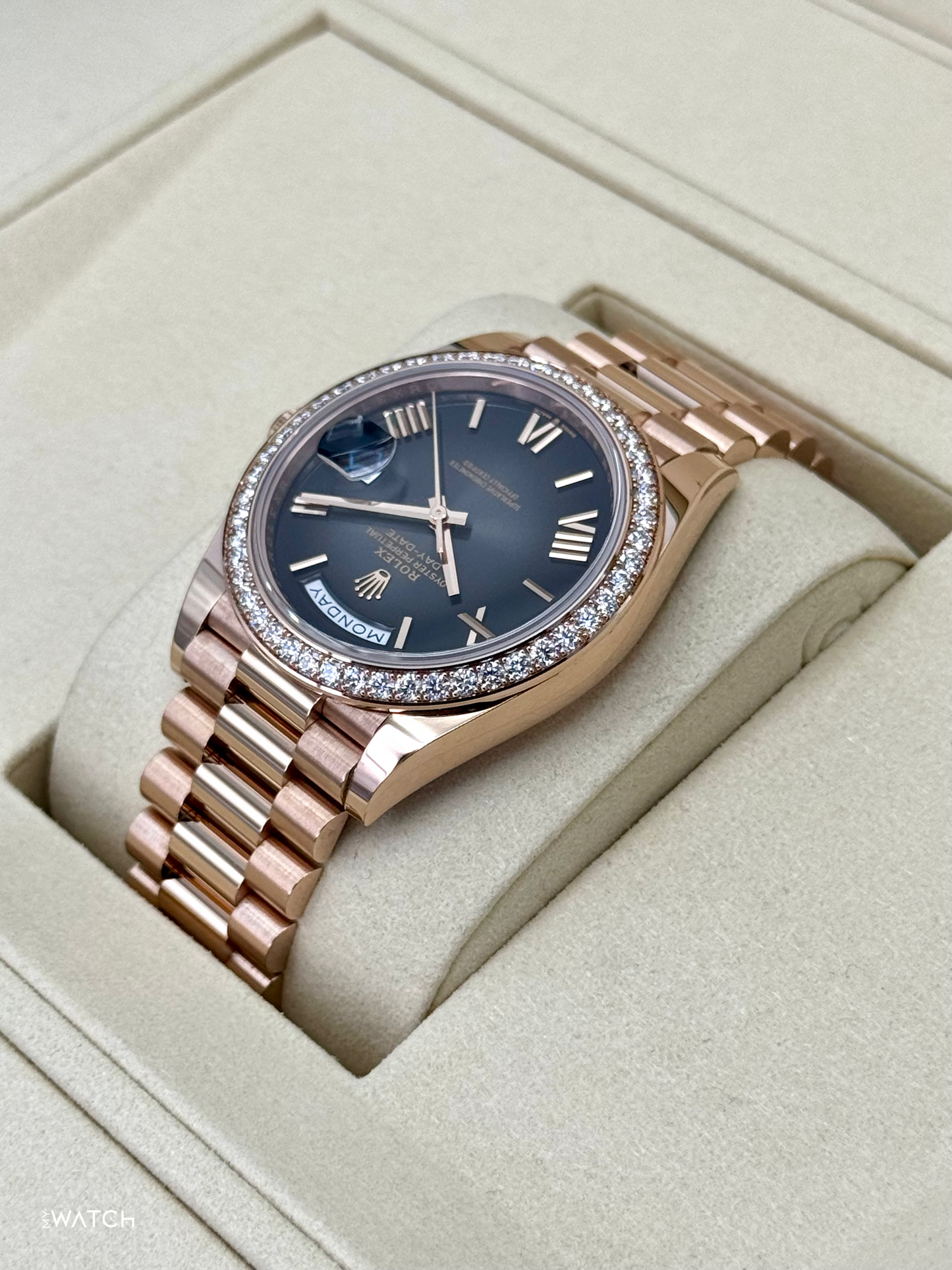 NEW 2025 Rolex Day-Date 40mm 228345RBR Rose Gold Slate Ombre Dial - MyWatchLLC