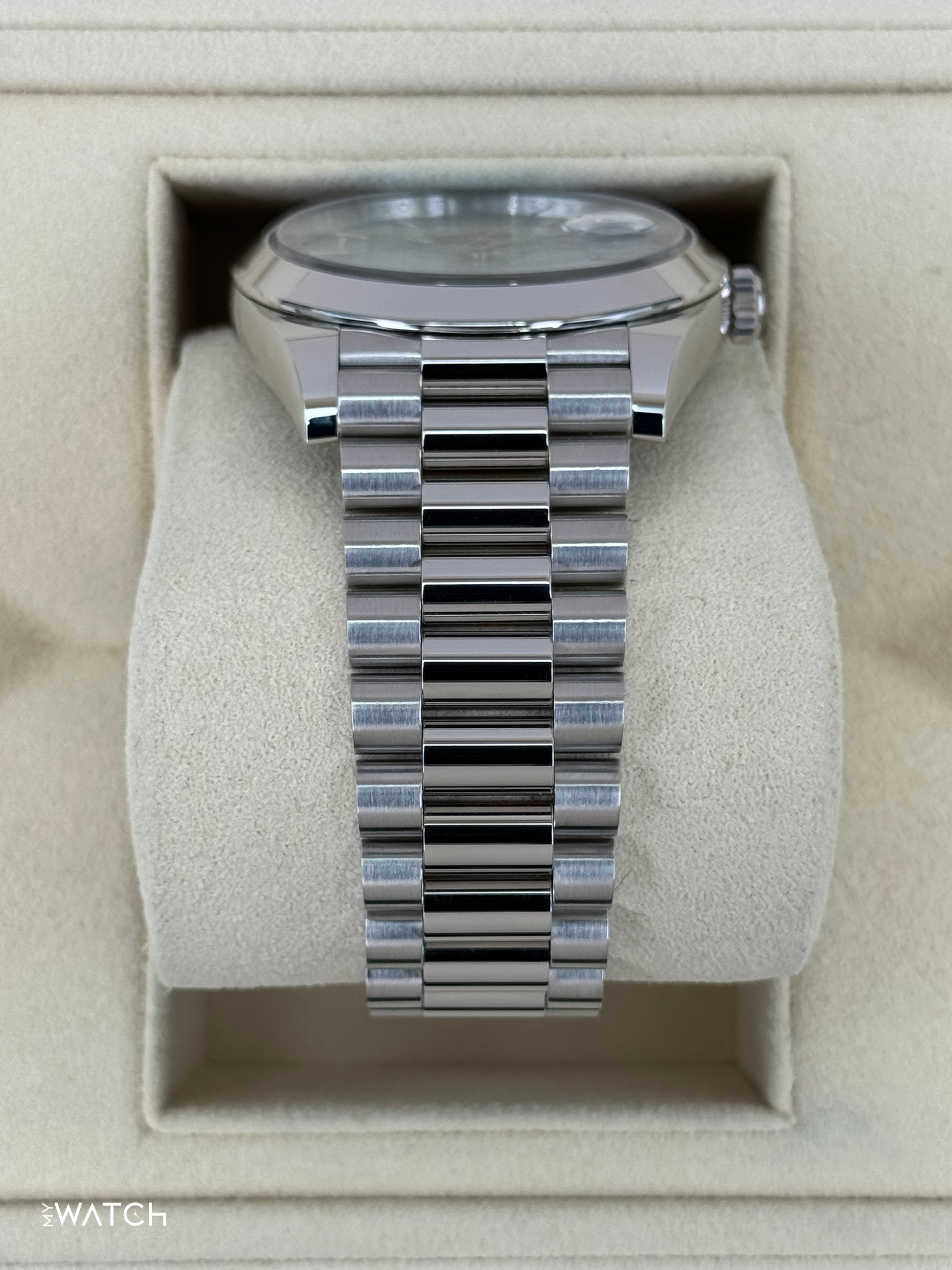 2024 Rolex Day-Date 40mm 228206 Platinum Blue Motif Dial - MyWatchLLC