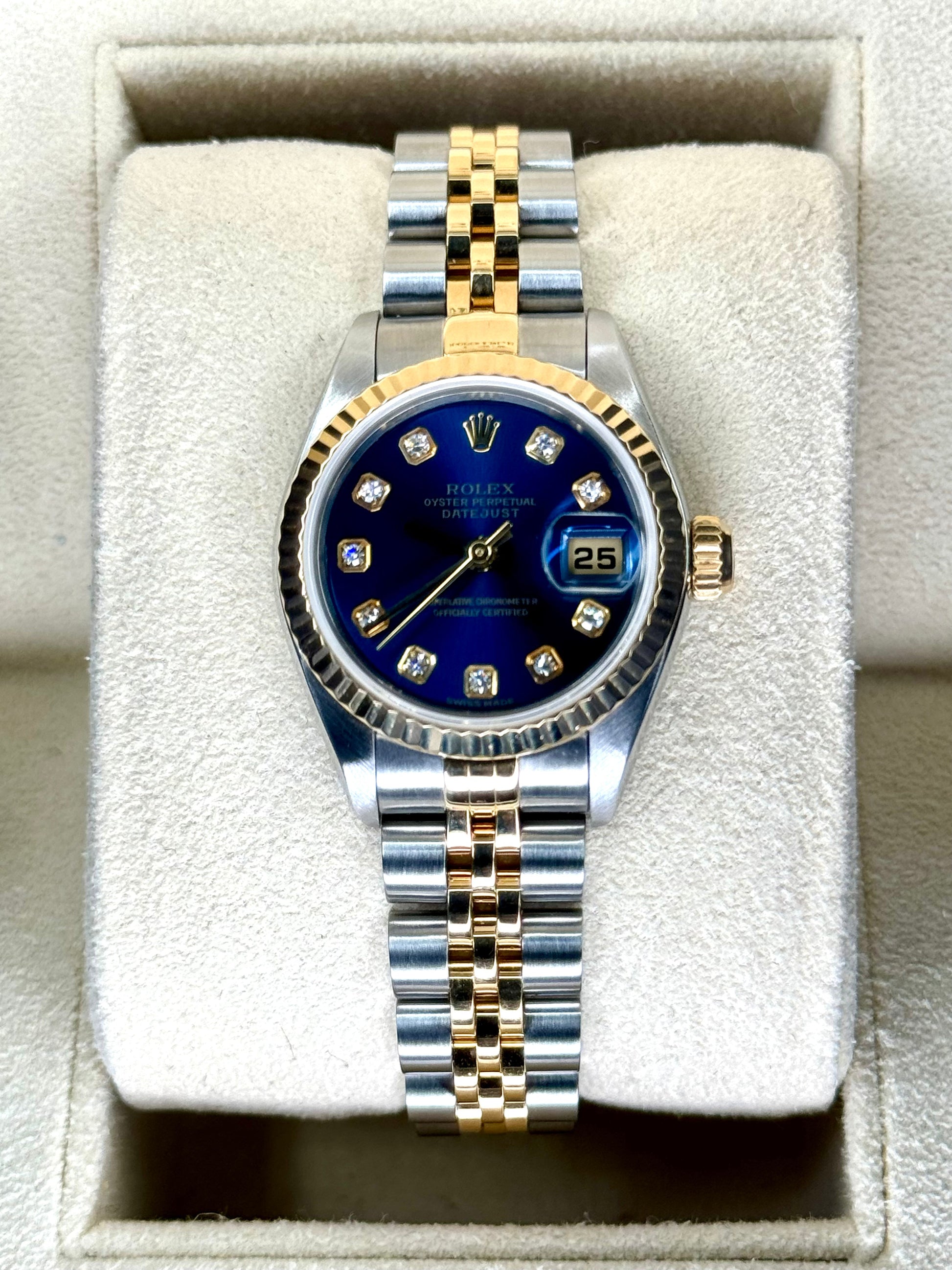 Rolex Lady-Datejust 28mm 79173 Two-Tone Blue 10 Diamond Dial - MyWatchLLC