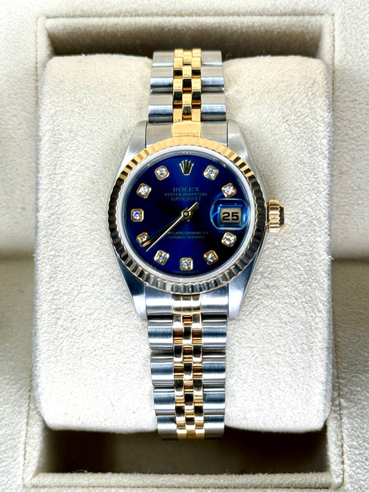 Rolex Lady-Datejust 28mm 79173 Two-Tone Blue 10 Diamond Dial - MyWatchLLC