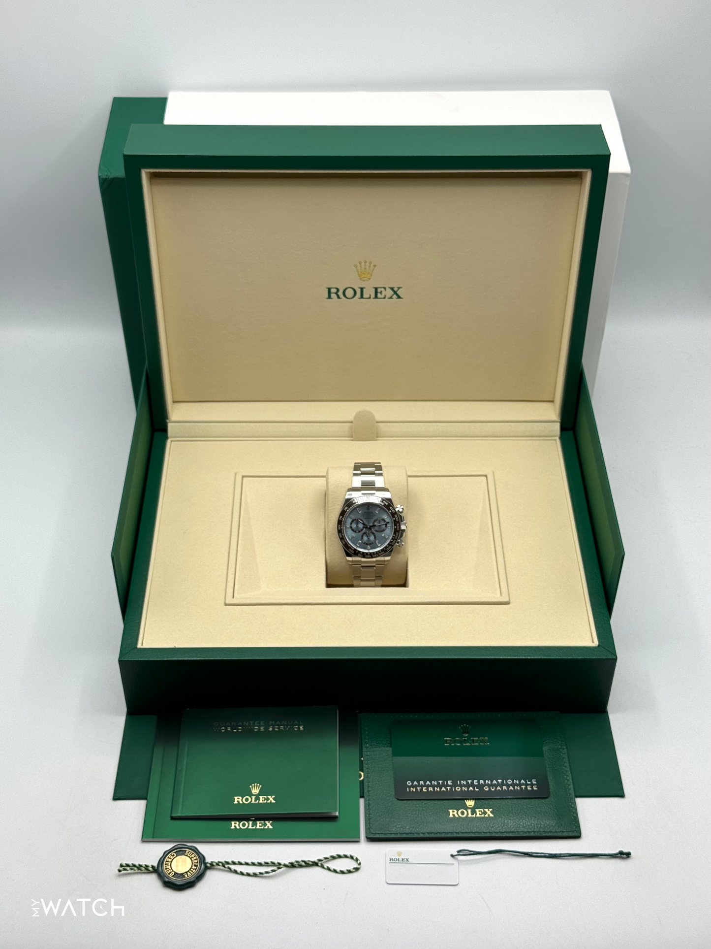 NEW 2025 Rolex Daytona 40mm 126506 Platinum Ice Blue Diamond Baguette Dial - MyWatchLLC