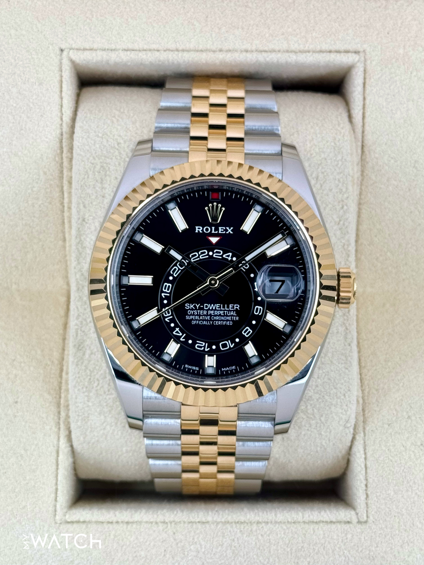 2023 Rolex Sky-Dweller 42mm 326933 Two-Tone Jubilee Black Dial - MyWatchLLC