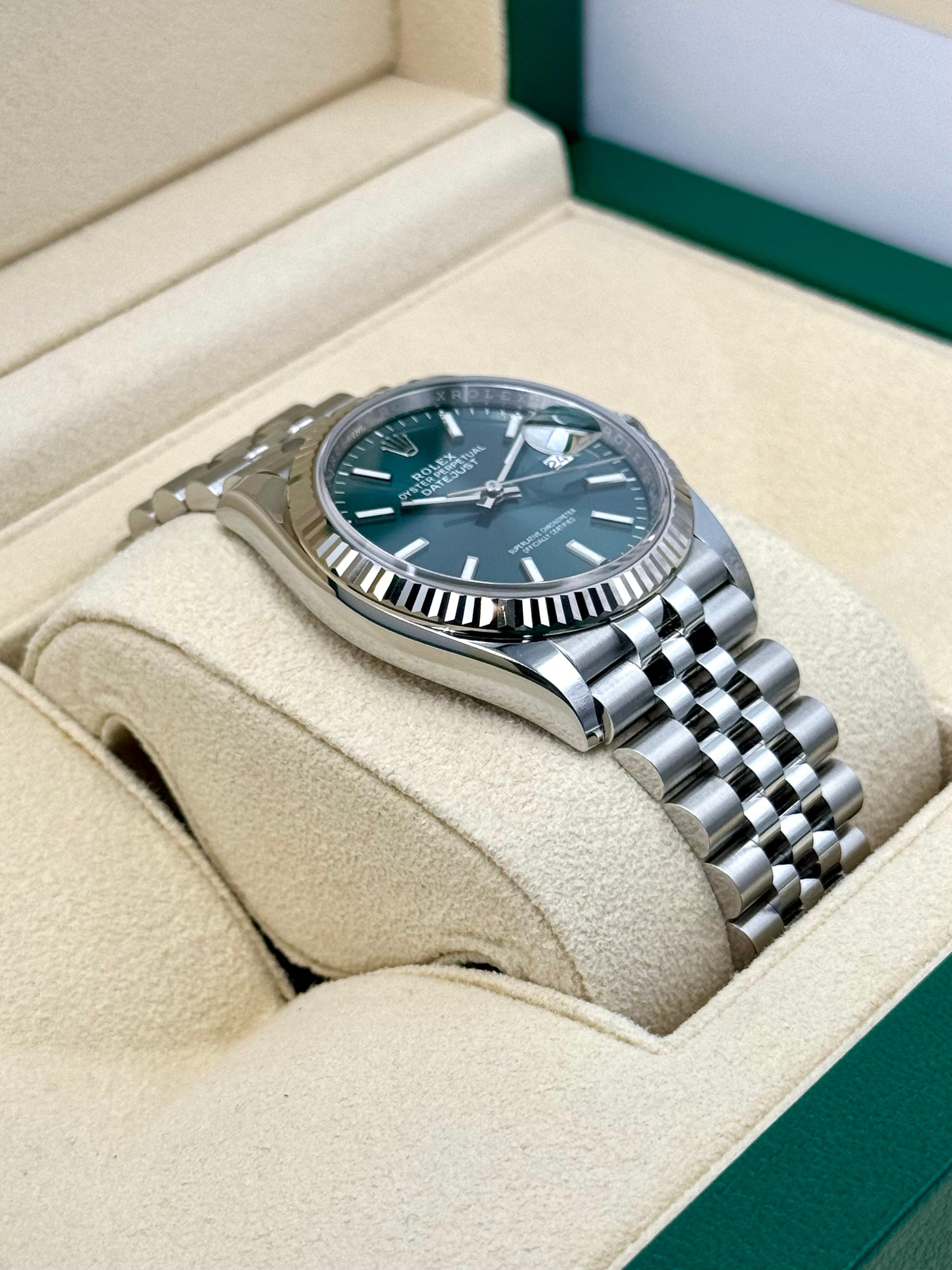 NEW 2023 Rolex Datejust 36mm 126234 Stainless Steel Jubilee Green Dial - MyWatchLLC