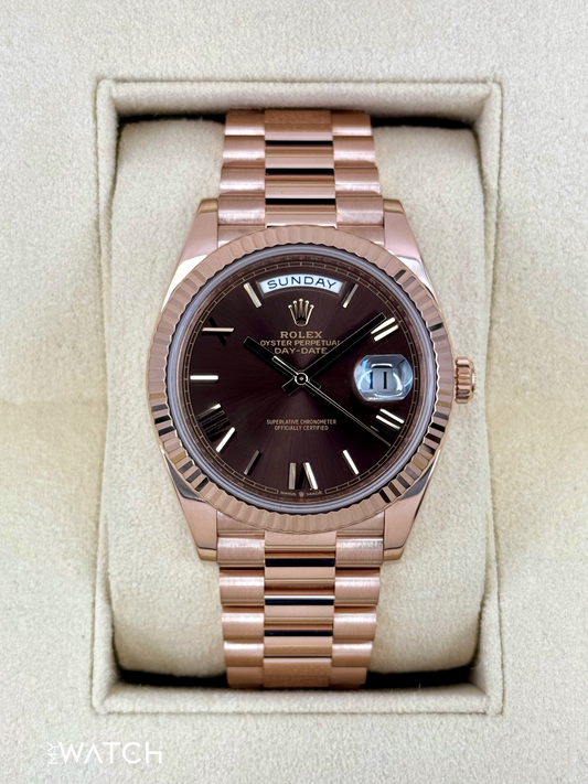 2023 Rolex Day-Date 40mm 228235 Presidential Rose Gold Chocolate Dial - MyWatchLLC