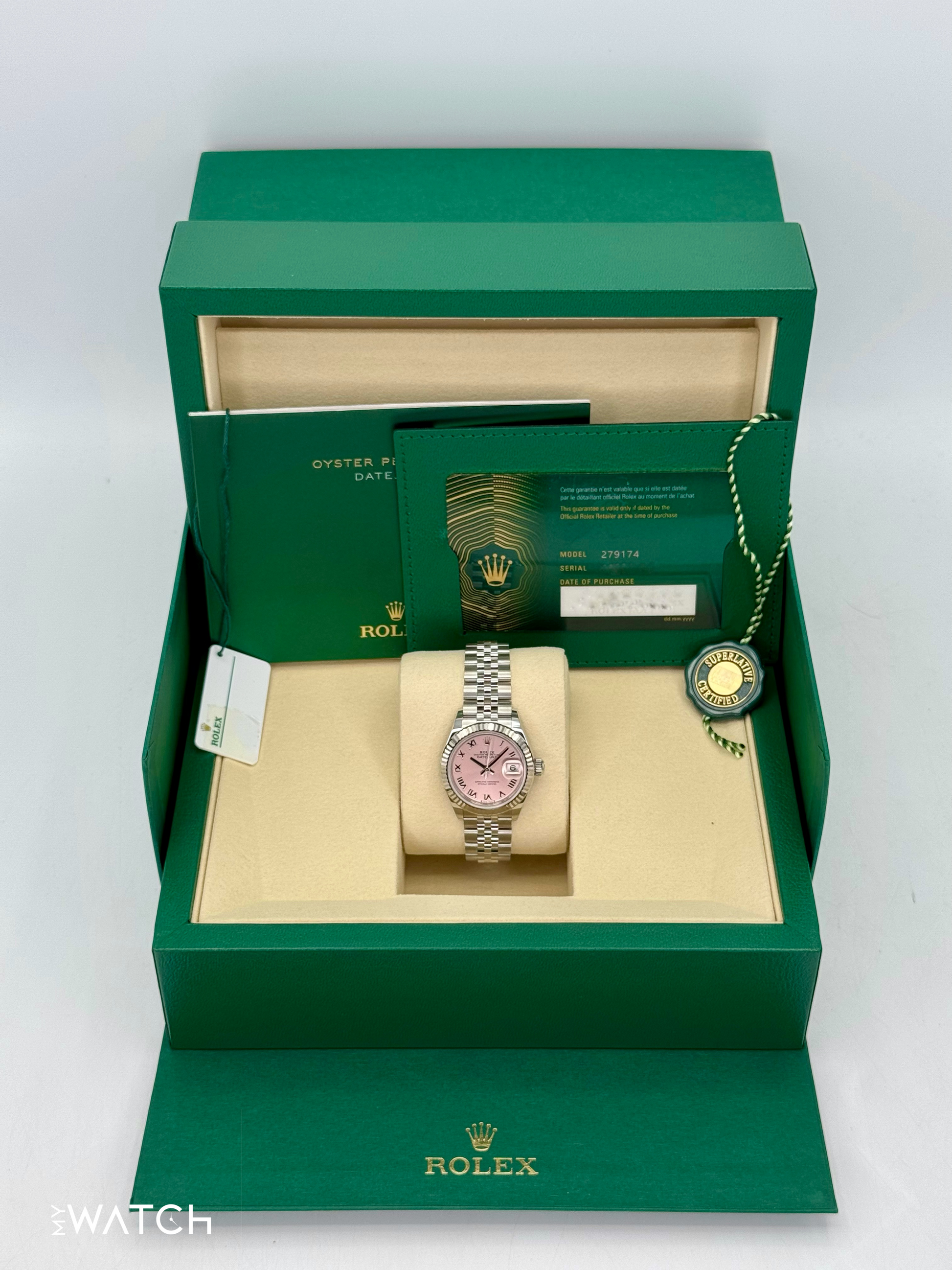 NEW 2025 Rolex Lady Datejust 28mm 279174 Stainless Steel Jubilee Pink Dial - MyWatchLLC