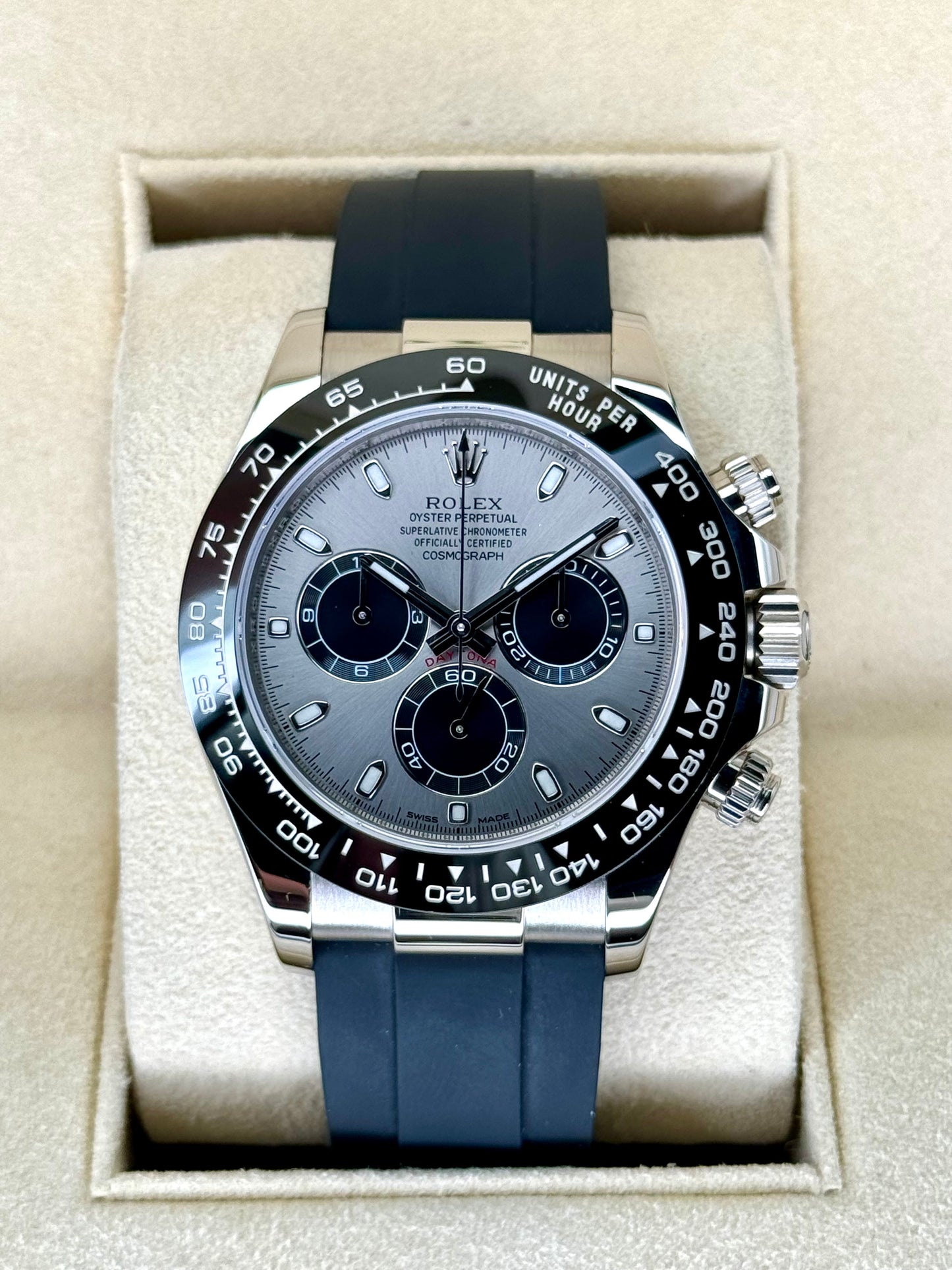 2018 Rolex Daytona 40mm 116519LN White Gold Oysterflex Grey Ghost Dial - MyWatchLLC