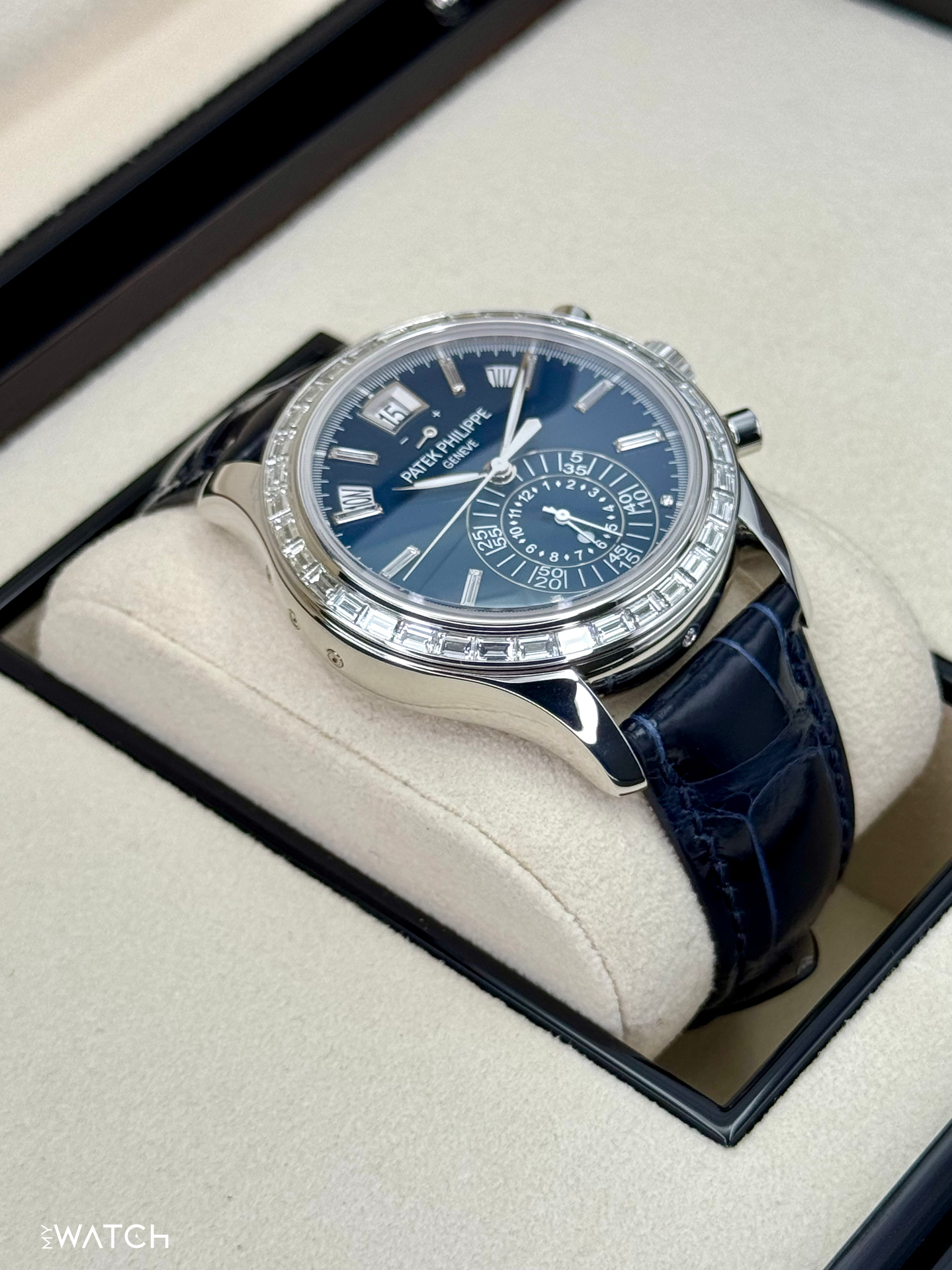 2023 Patek Philippe Annual Calendar Chronograph 40.5mm 5961P Platinum Blue Dial - MyWatchLLC