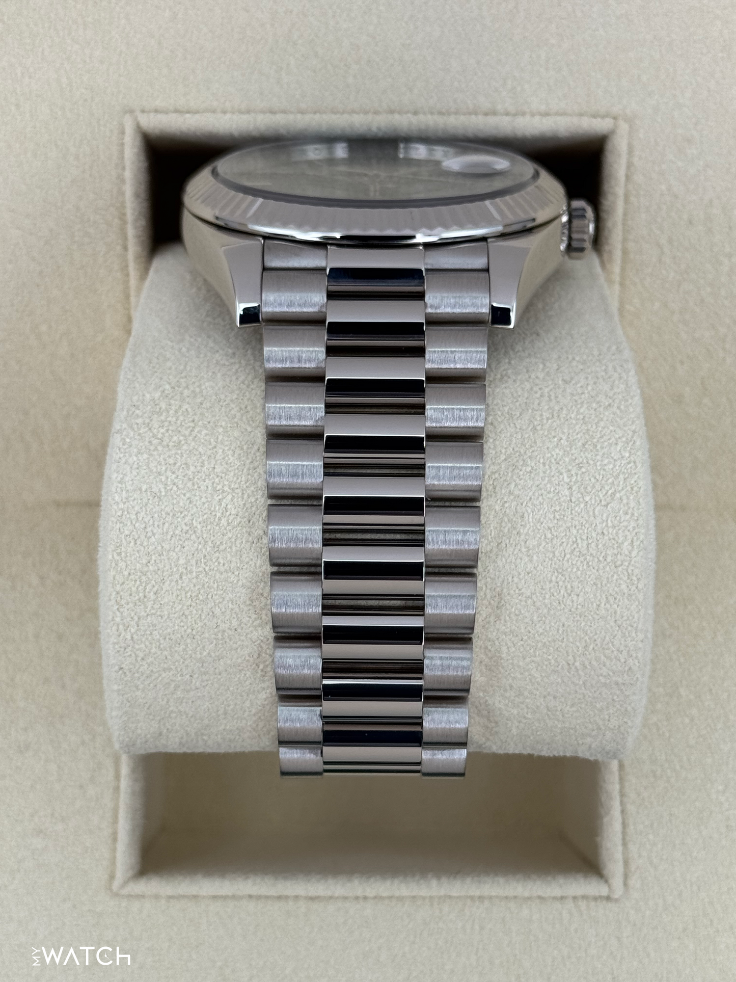 2022 Rolex Day-Date 40mm 228239 White Gold Olive Dial - MyWatchLLC