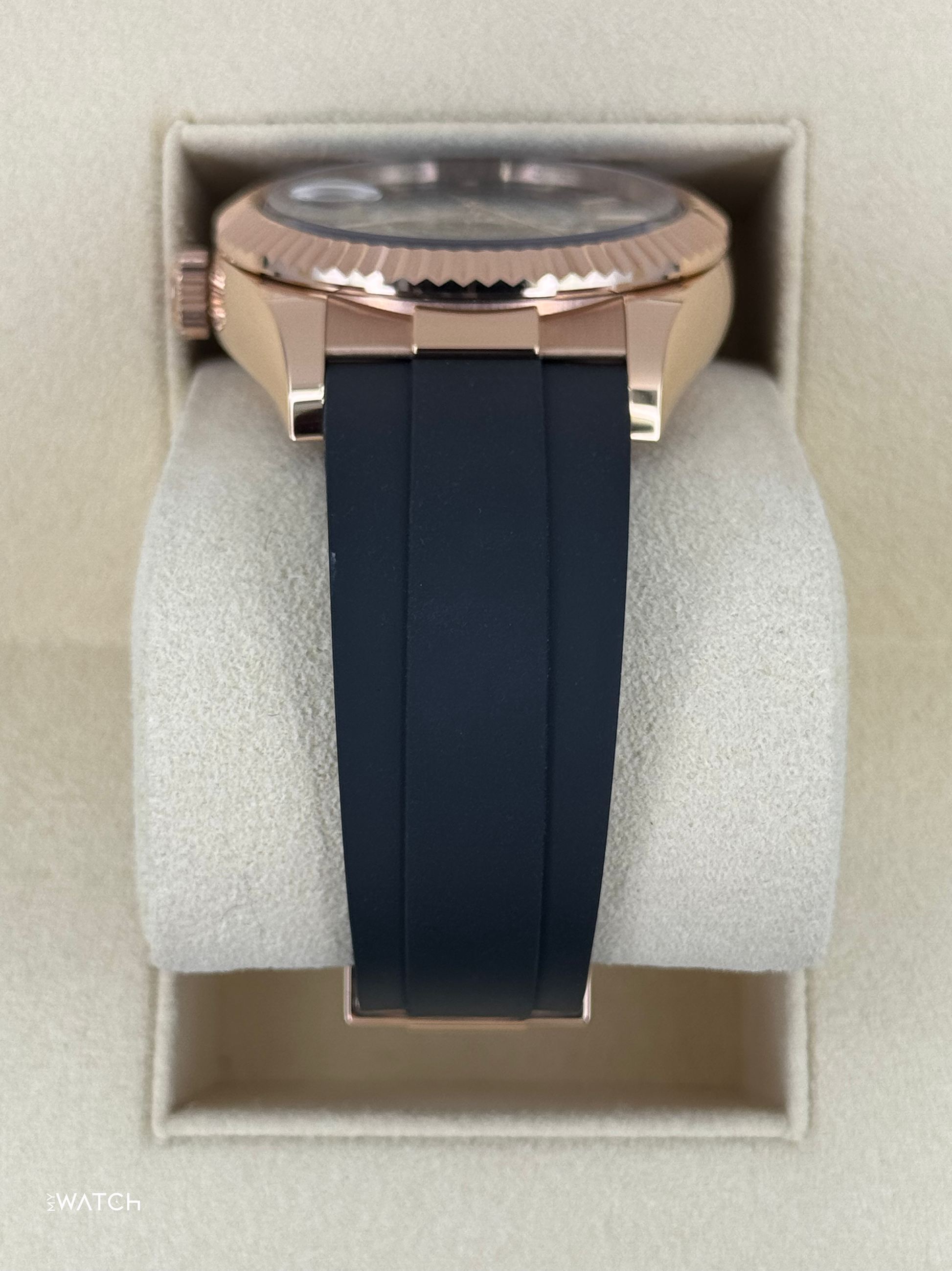 2022 Rolex Sky-Dweller 42mm 326235 Rose Gold Oysterflex Rhodium Dial - MyWatchLLC