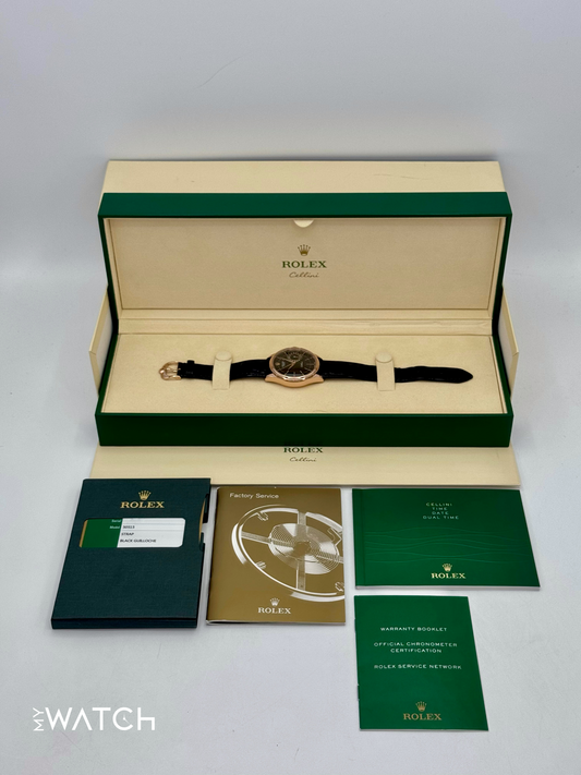 2014 Rolex Cellini Date 39mm 50515 Rose Gold Black Guilloche Dial - MyWatchLLC