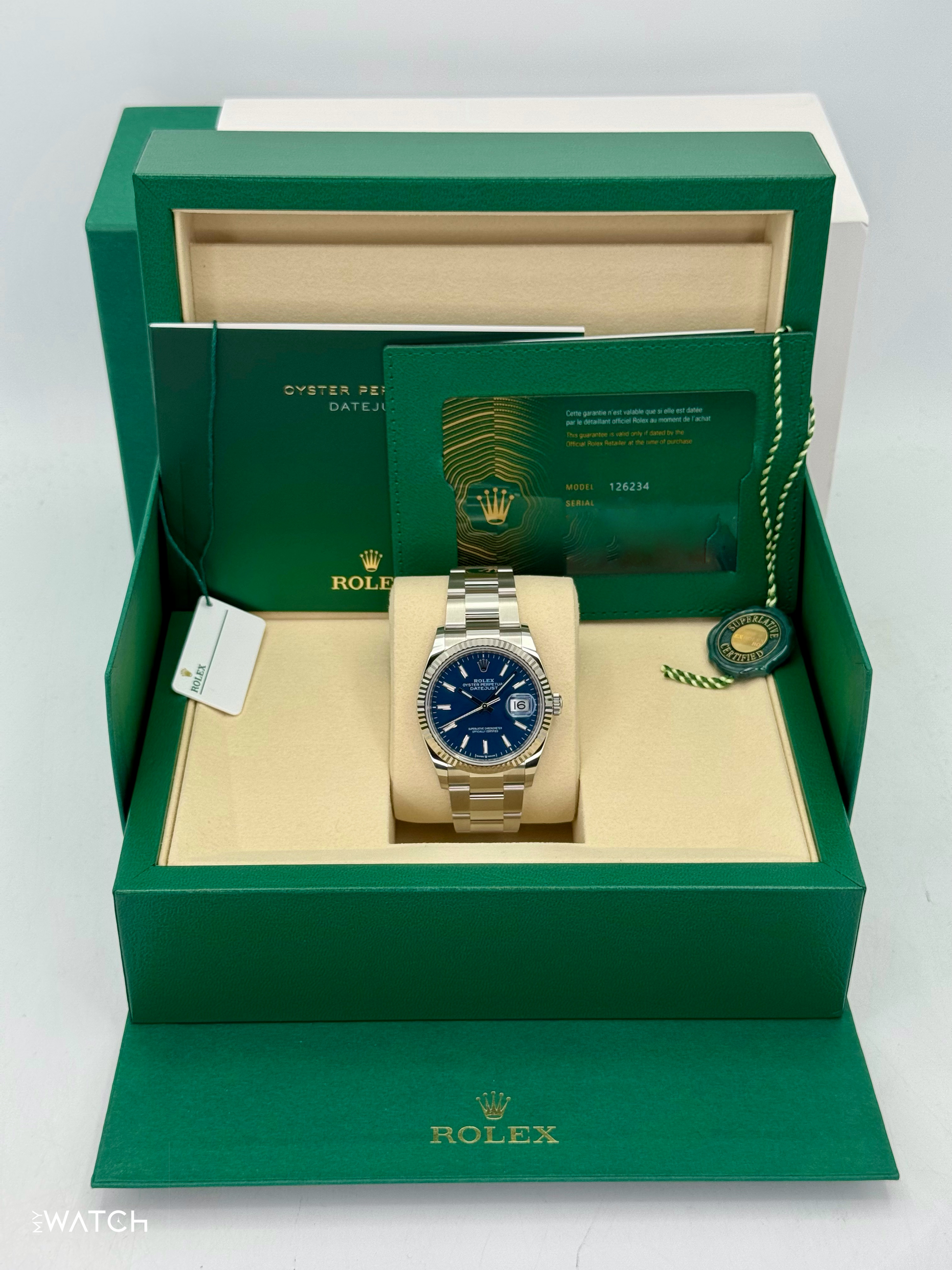 NEW 2025 Rolex Datejust 36mm 126234 Stainless Steel Oyster Blue Dial - MyWatchLLC