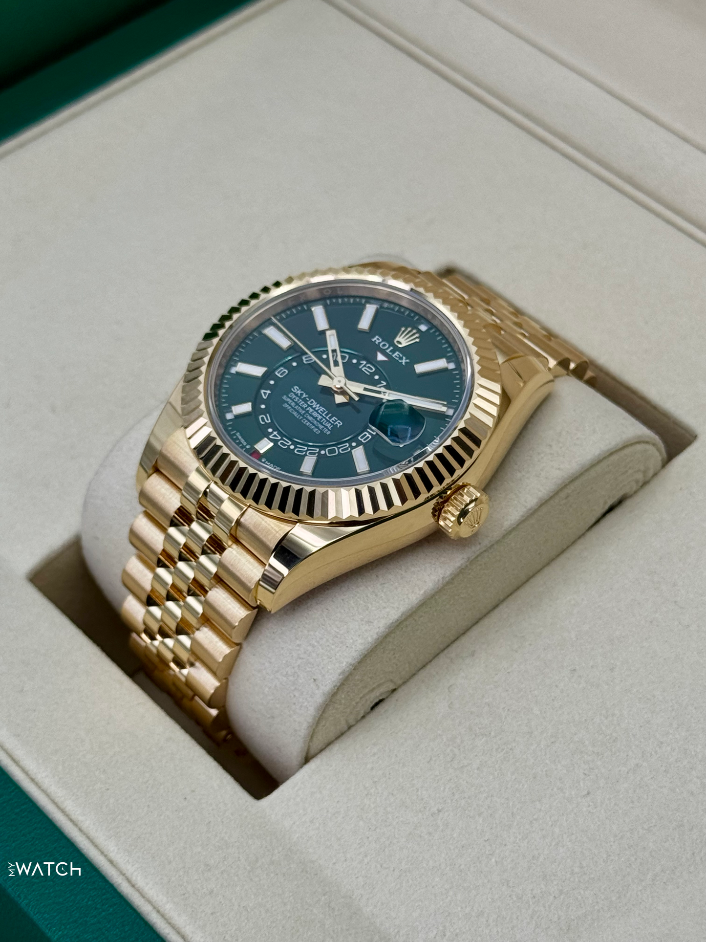 2025 Rolex Sky-Dweller 42mm 336938 Yellow Gold Jubilee Green Dial