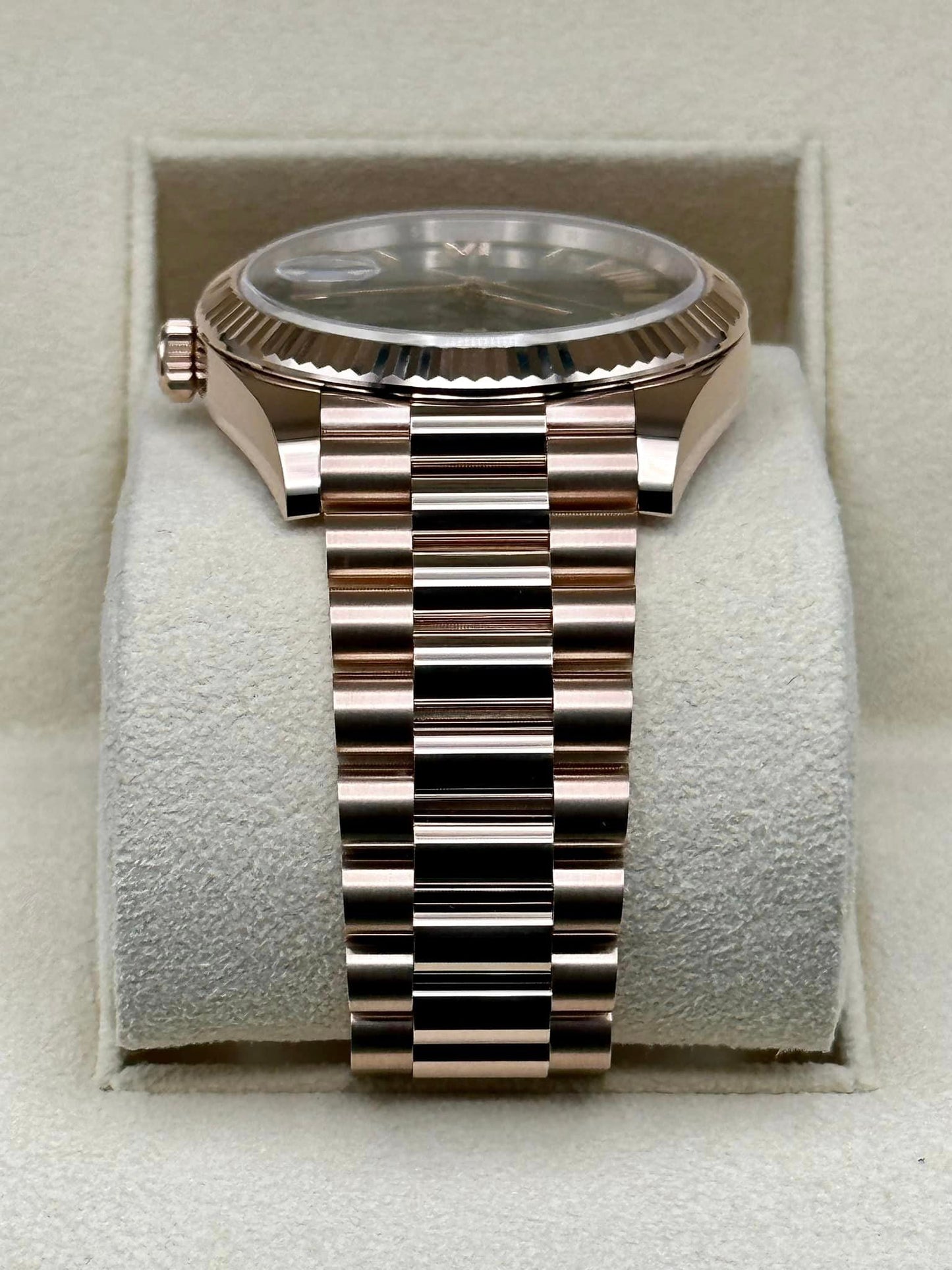 NEW 2022 Rolex Day-Date 40 228238 Rose Gold Olive Dial Arabic Calendar - MyWatchLLC