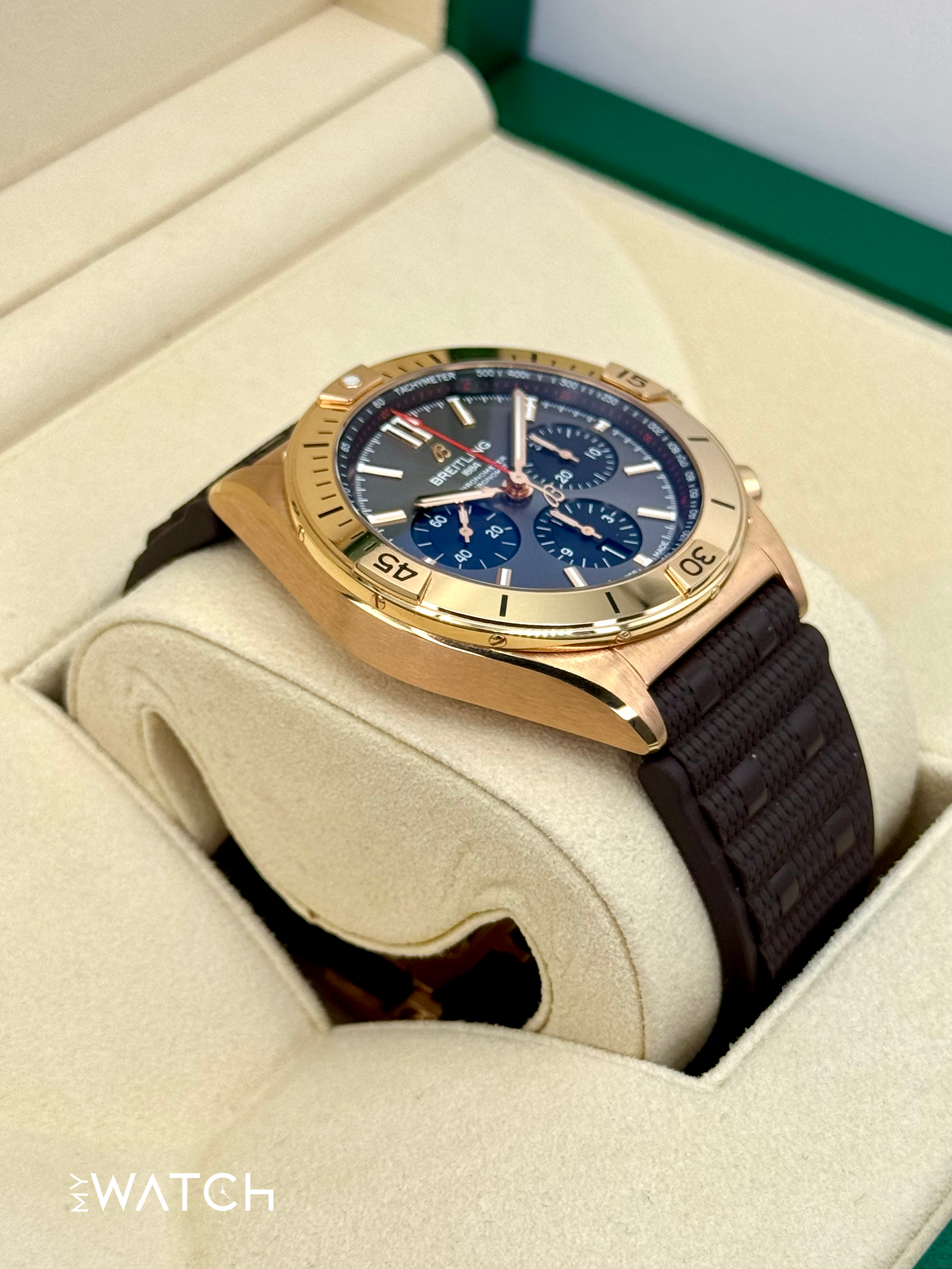 2023 Breitling Chronomat B01 42mm RB0134 Red Gold Grey Dial - MyWatchLLC