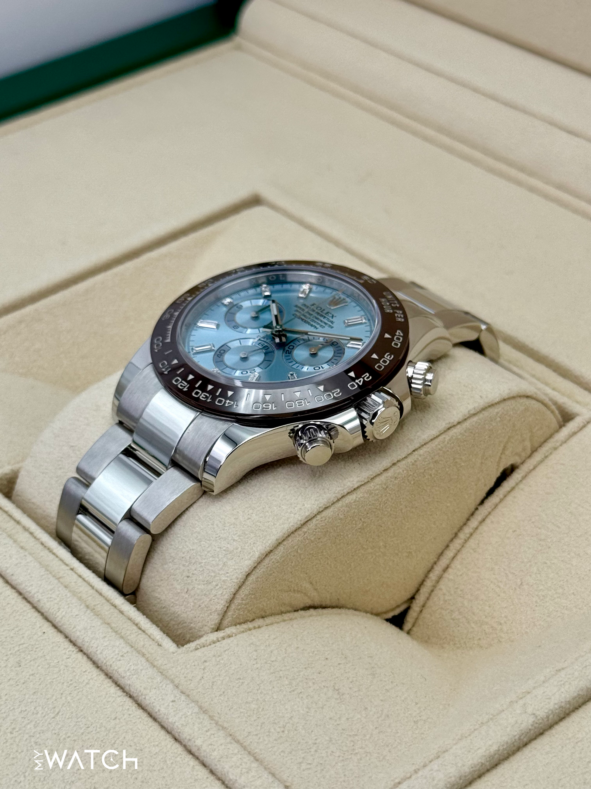 2022 Rolex Daytona 40mm 116506 Platinum Ice Blue Diamond Baguette Dial - MyWatchLLC