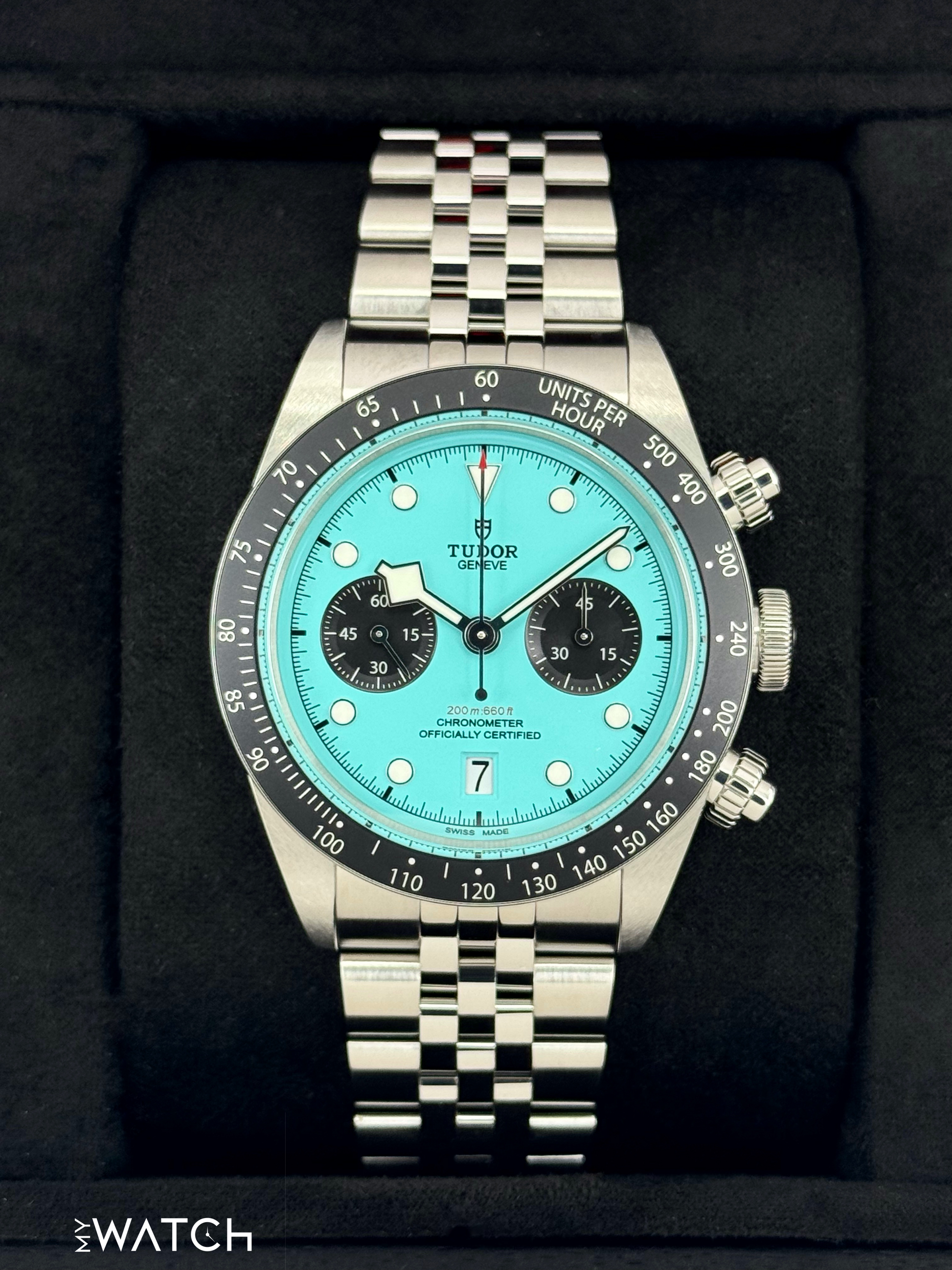 NEW 2025 Tudor Black Bay Chrono 41mm 79360N Flamingo Blue Dial - MyWatchLLC