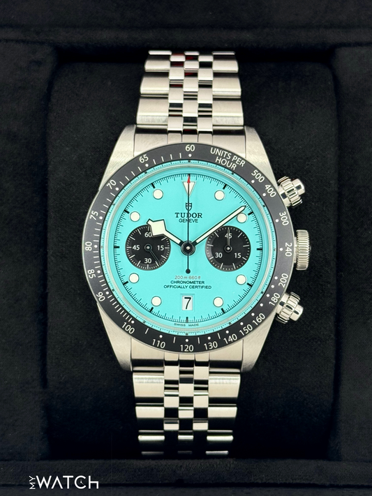 NEW 2025 Tudor Black Bay Chrono 41mm 79360N Flamingo Blue Dial - MyWatchLLC