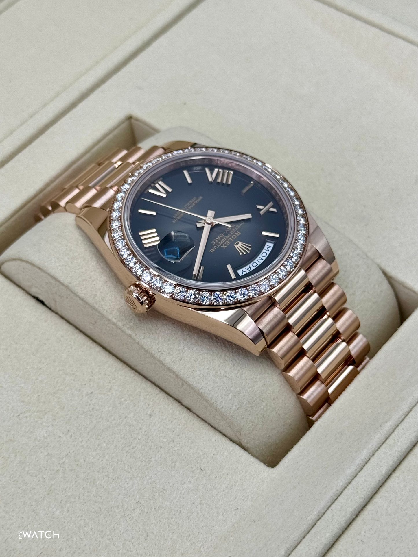 NEW 2025 Rolex Day-Date 40mm 228345RBR Rose Gold Slate Ombre Dial - MyWatchLLC