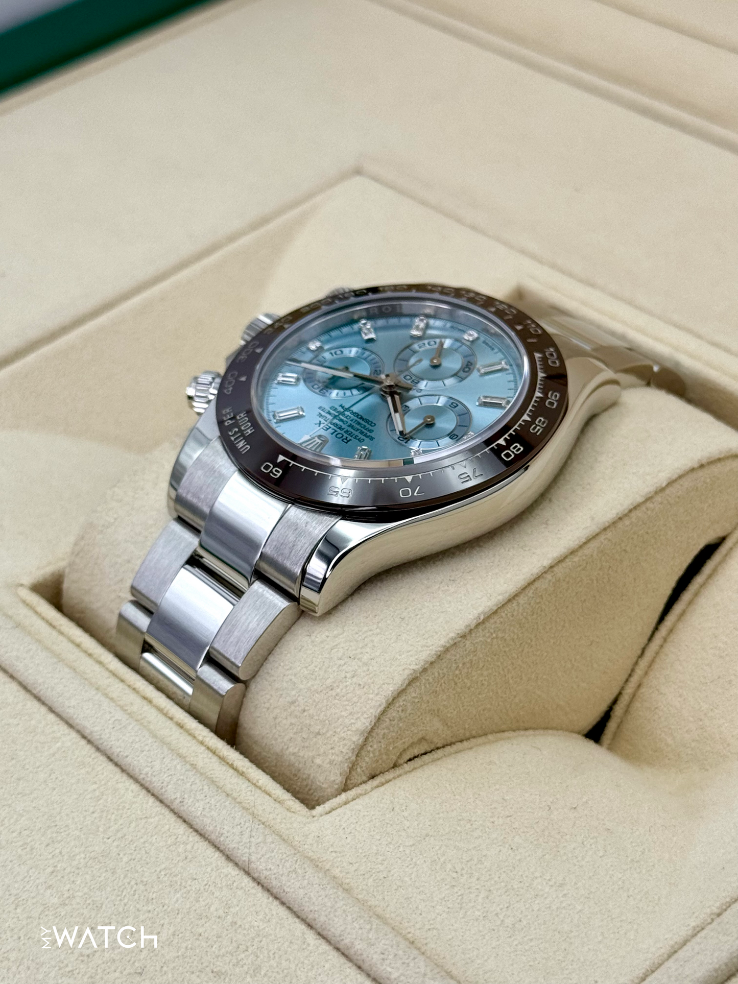 2020 Rolex Daytona 40mm 116506 Platinum Ice Blue Diamond Baguette Dial - MyWatchLLC