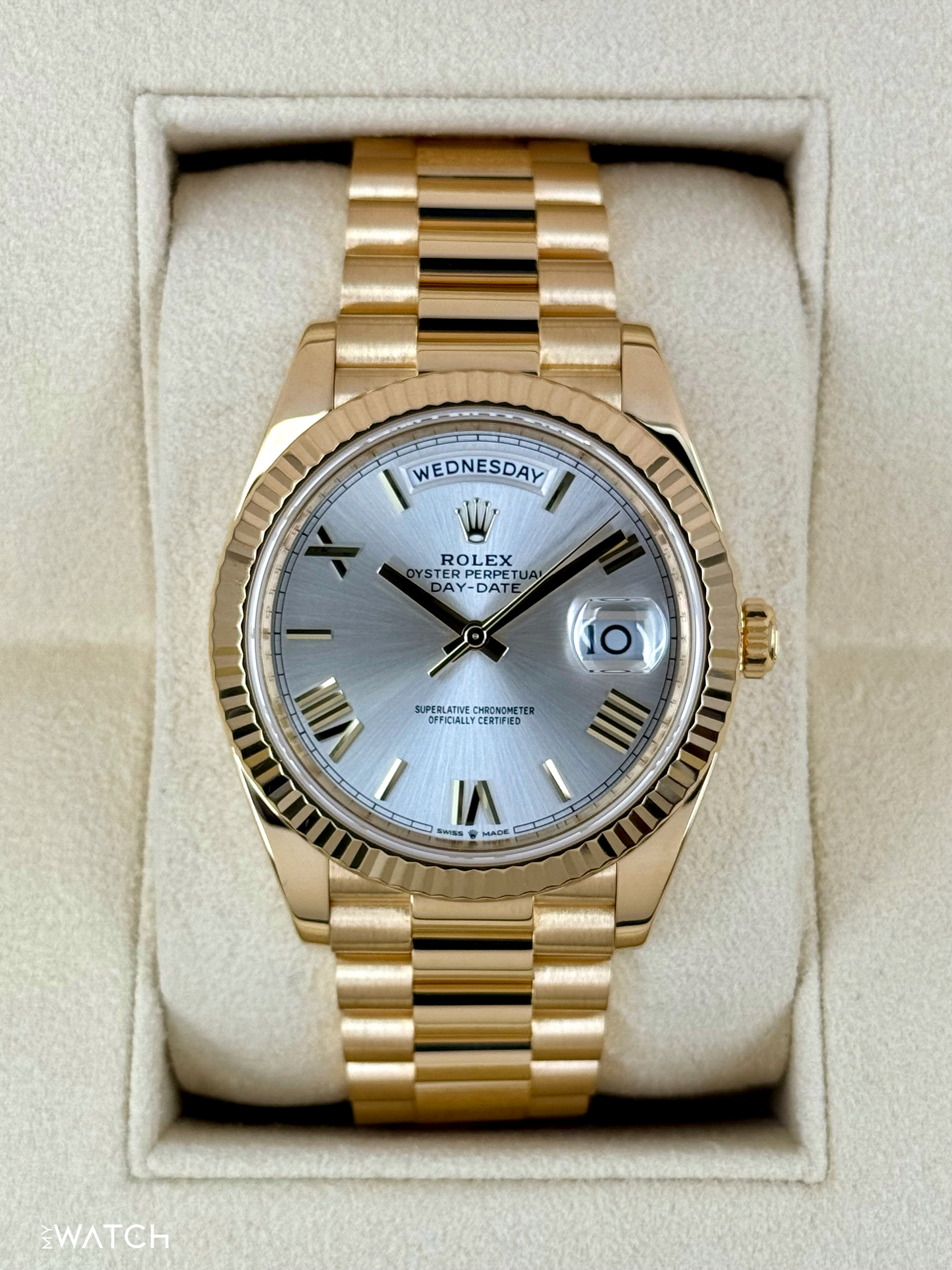2023 Rolex Day-Date 40mm 228238 Presidential Silver Dial - MyWatchLLC