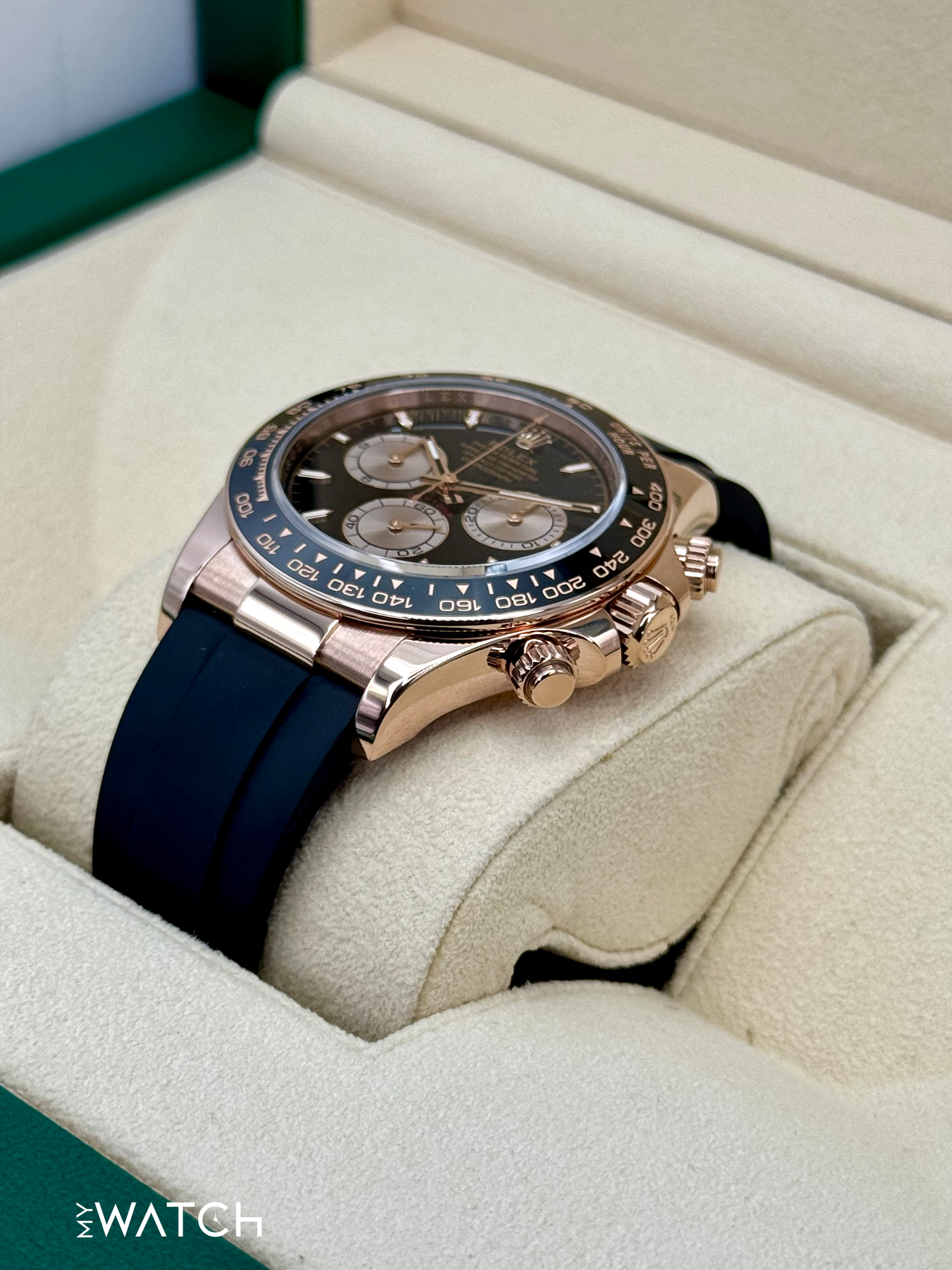 2024 Rolex Daytona 40mm 126515LN Rose Gold Oysterflex Black Dial - MyWatchLLC