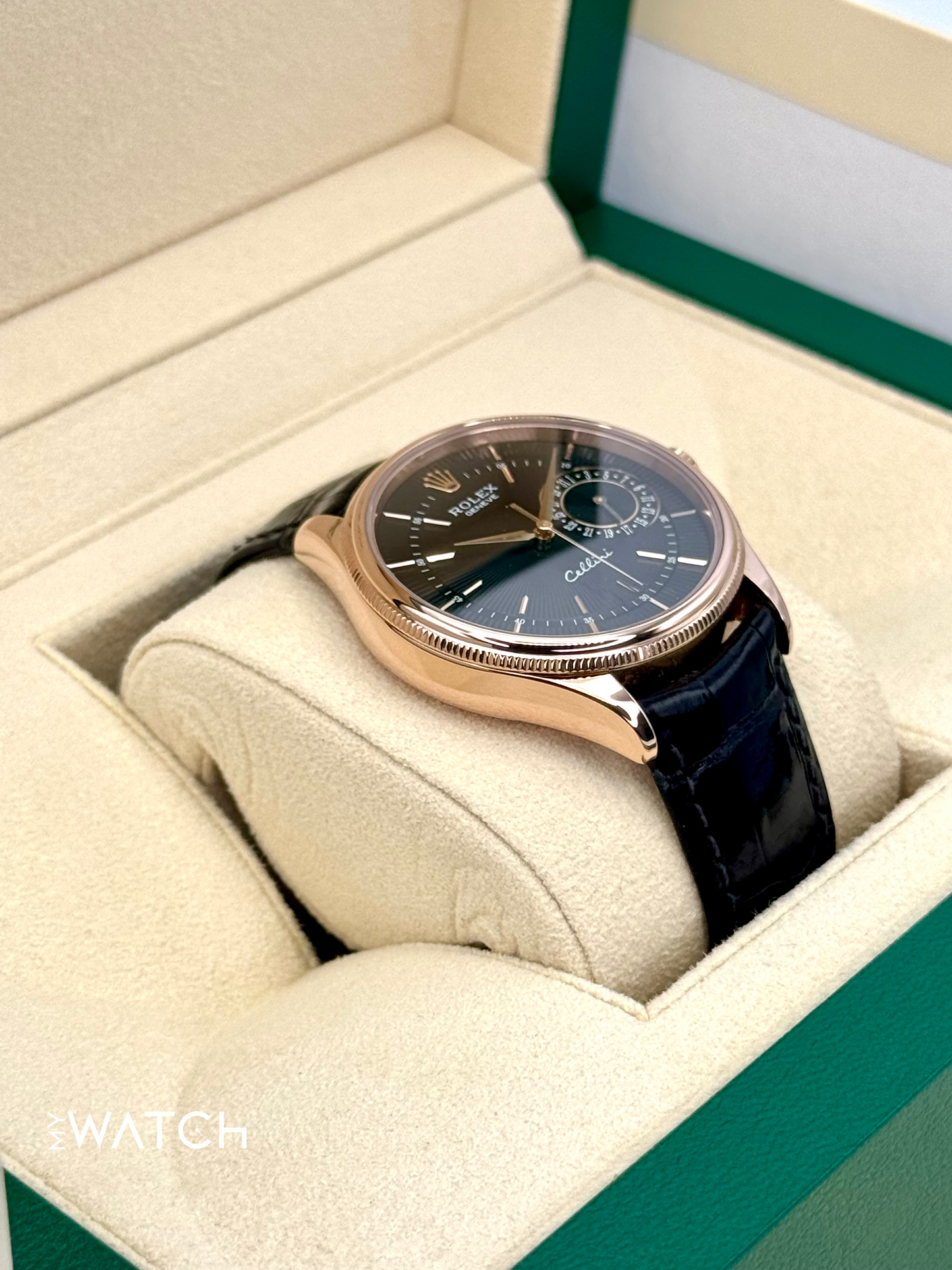 2014 Rolex Cellini Date 39mm 50515 Rose Gold Black Guilloche Dial - MyWatchLLC