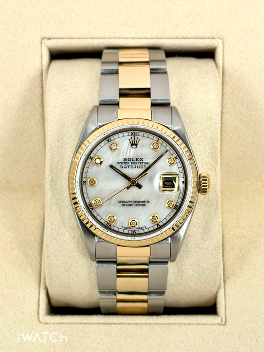 1972 Rolex Datejust 36mm 1601 Two-Tone Oyster Mother of Pearl Diamond Dial - MyWatchLLC