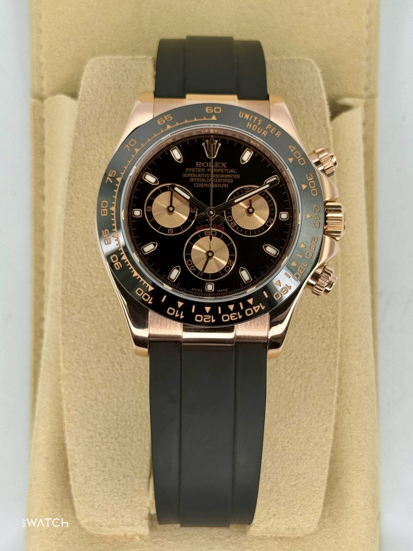 2024 CPO Rolex Daytona 40mm 116515LN Rose Gold Oysterflex Black Dial - MyWatchLLC