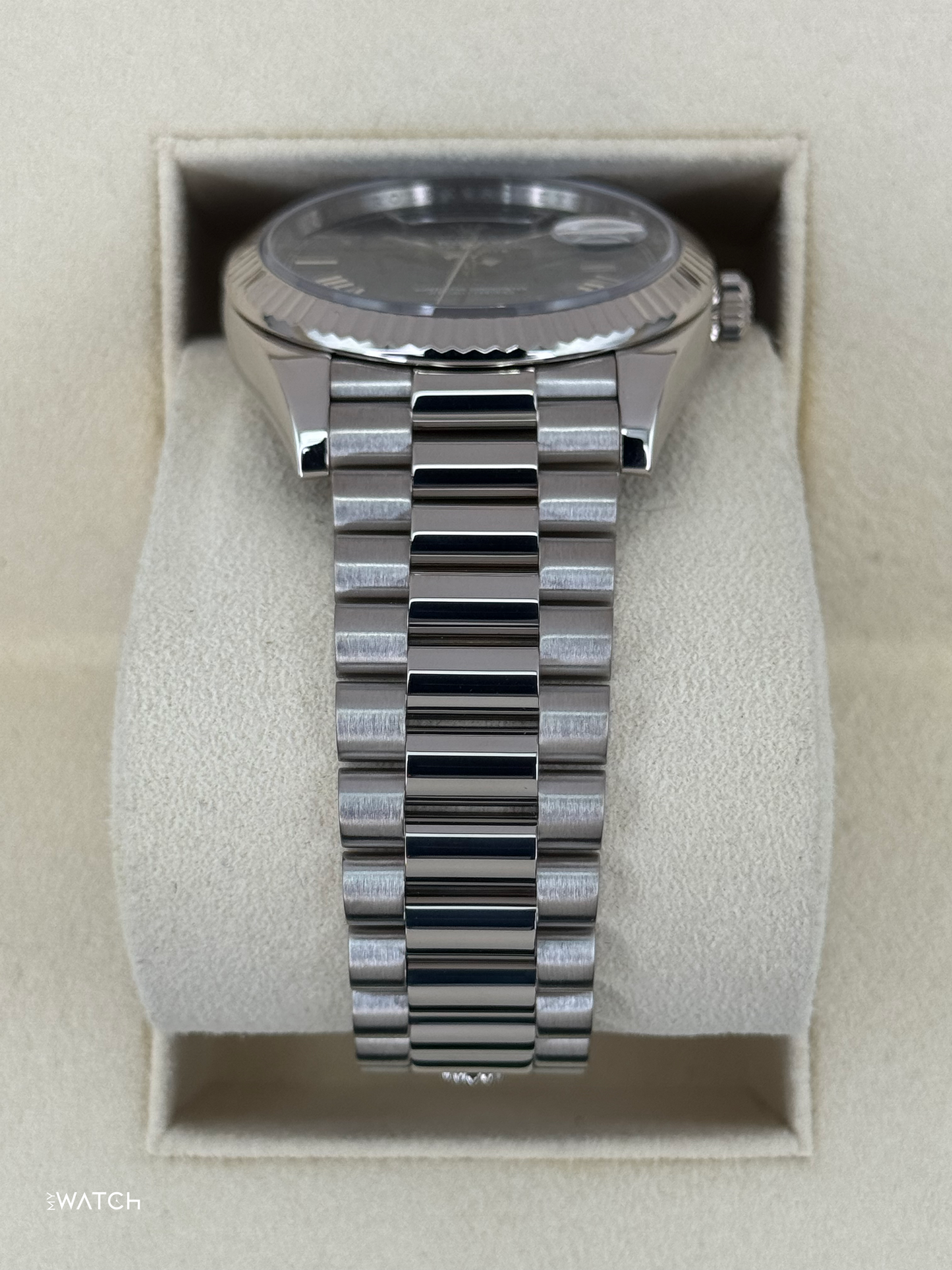 2021 Rolex Day-Date 40mm 228239 White Gold Blue Dial - MyWatchLLC