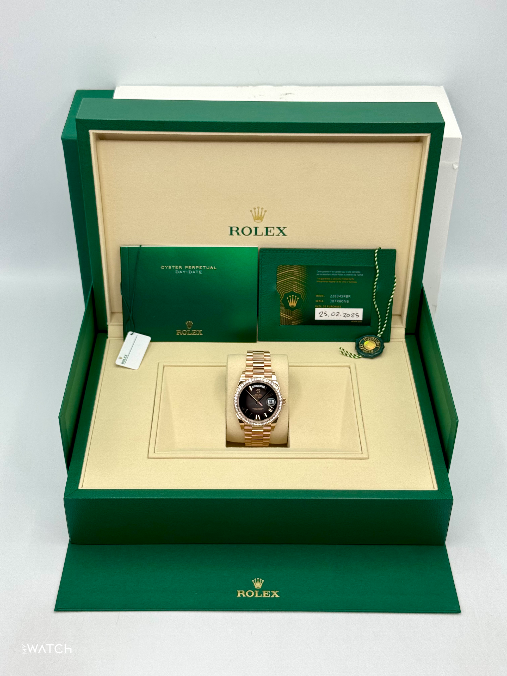 NEW 2025 Rolex Day-Date 40mm 228345RBR Rose Gold Slate Ombre Dial - MyWatchLLC